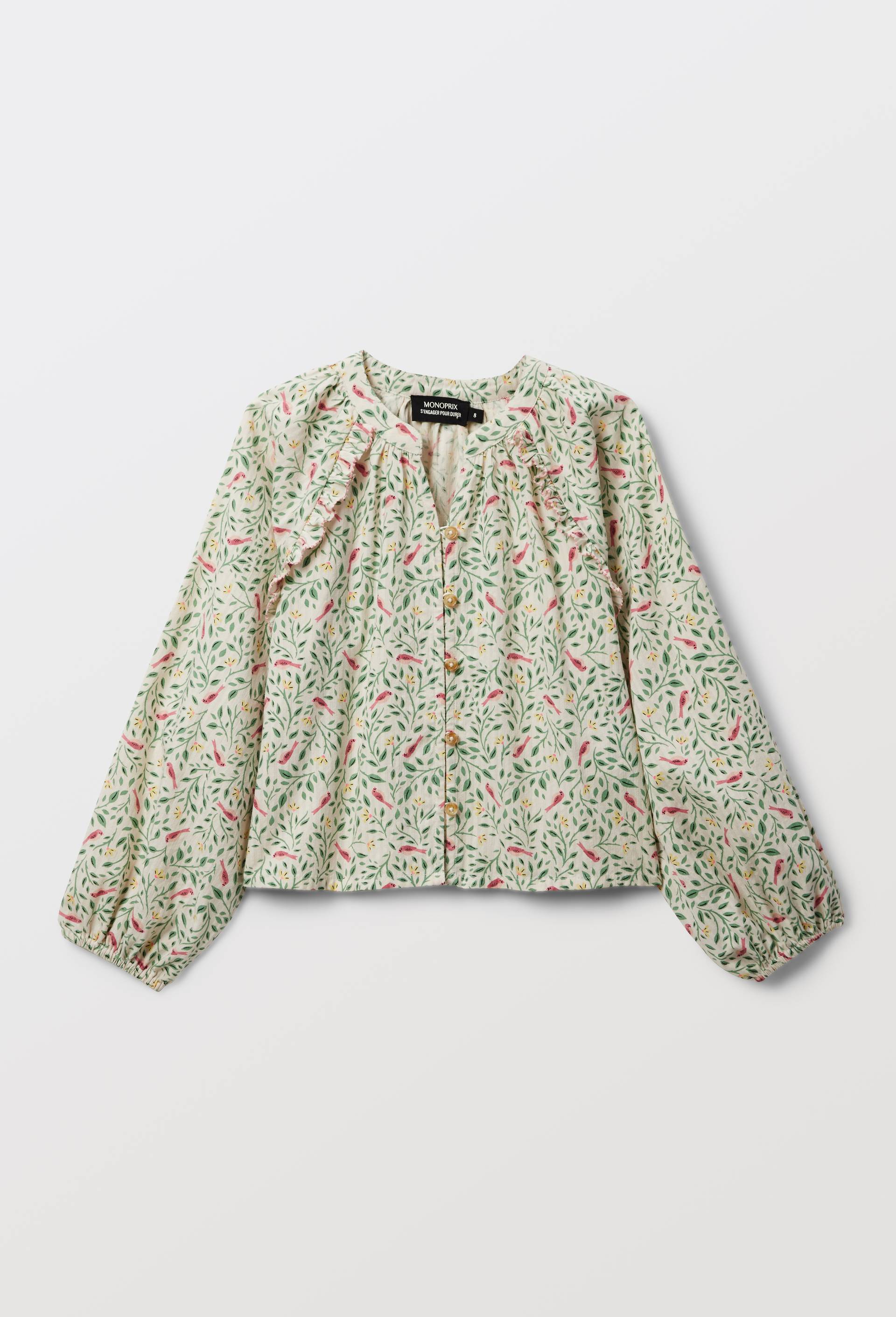 Blouse imprim&eacute;e en coton, Beige clair, large image number 1
