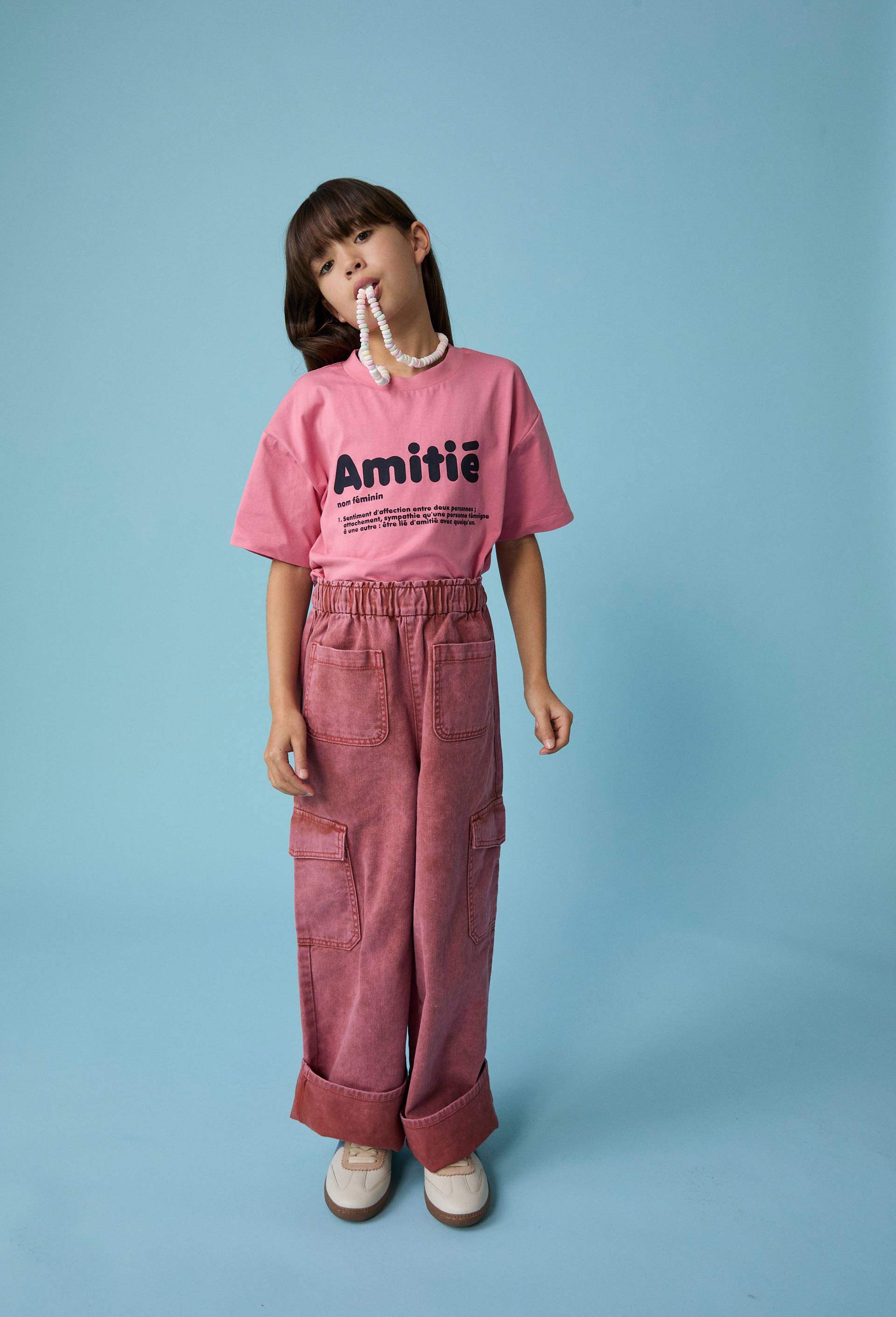 Pantalon cargo uni en coton, Rose, large image number 0