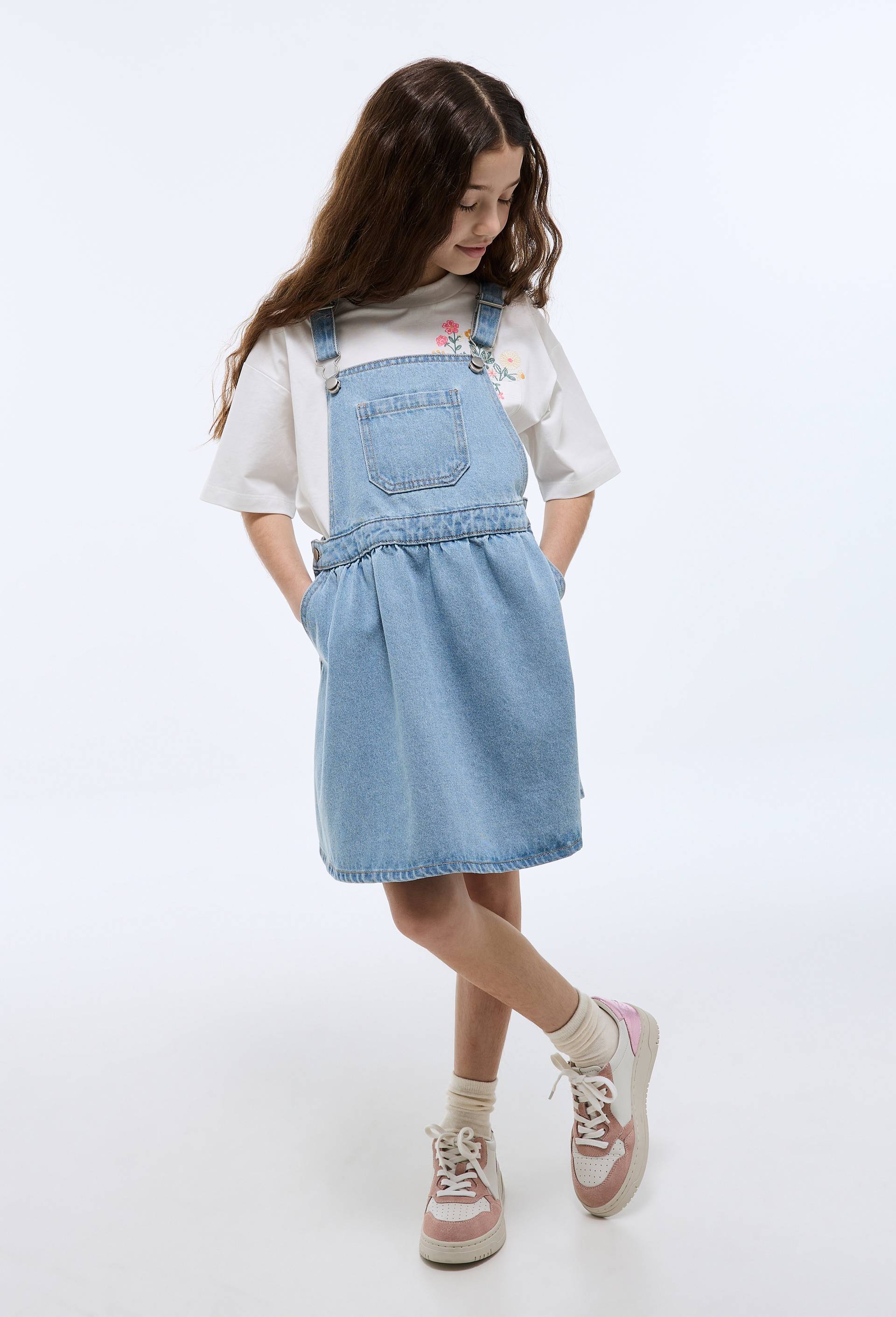 Robe chasuble en denim en coton, Bleu, large image number 0