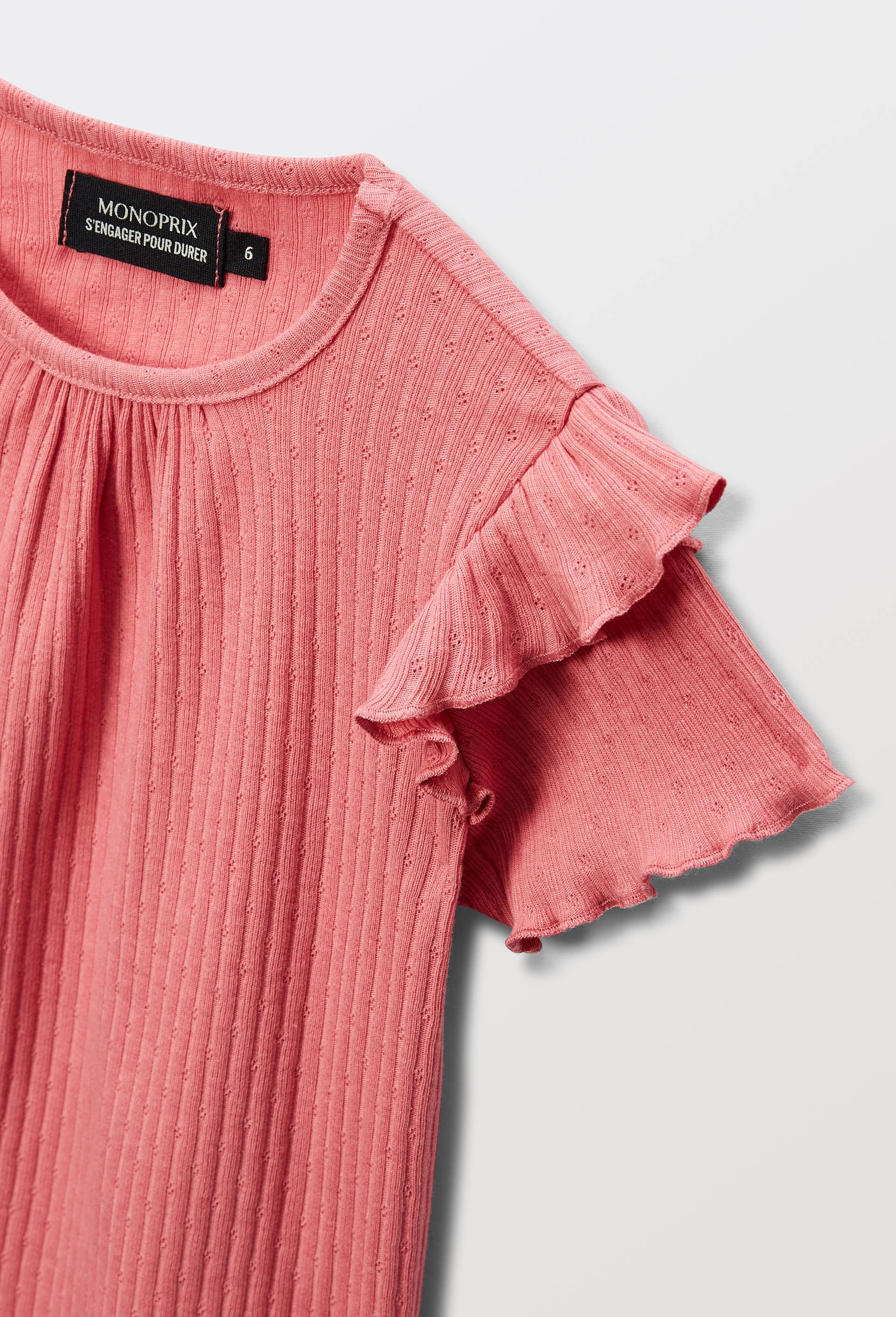 Tshirt manches courtes pointelle contenant du coton, Rose, large image number 3.0