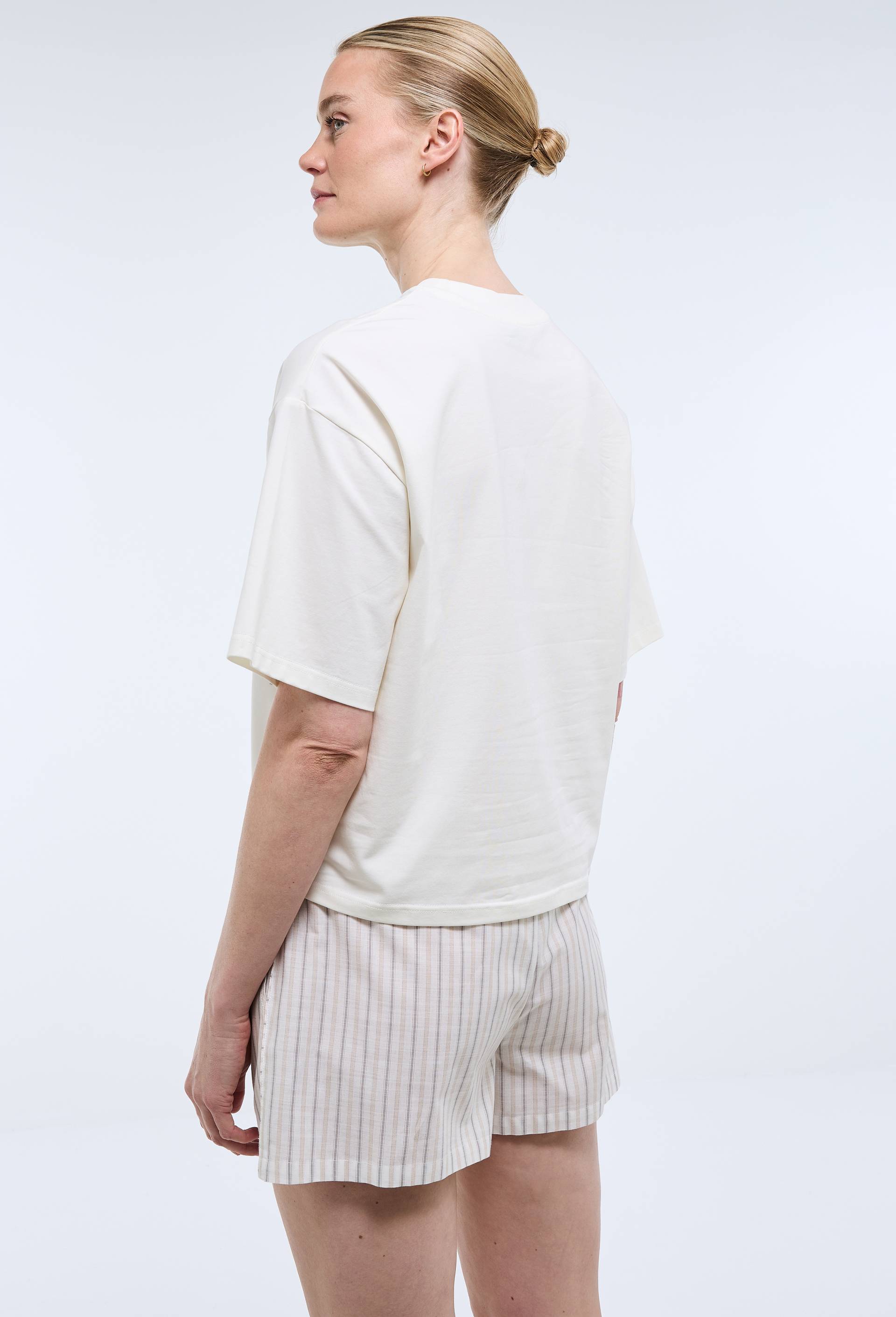 Pyjashort en haut jersey et bas voile de coton bio GOTS, Ecru, large image number 1