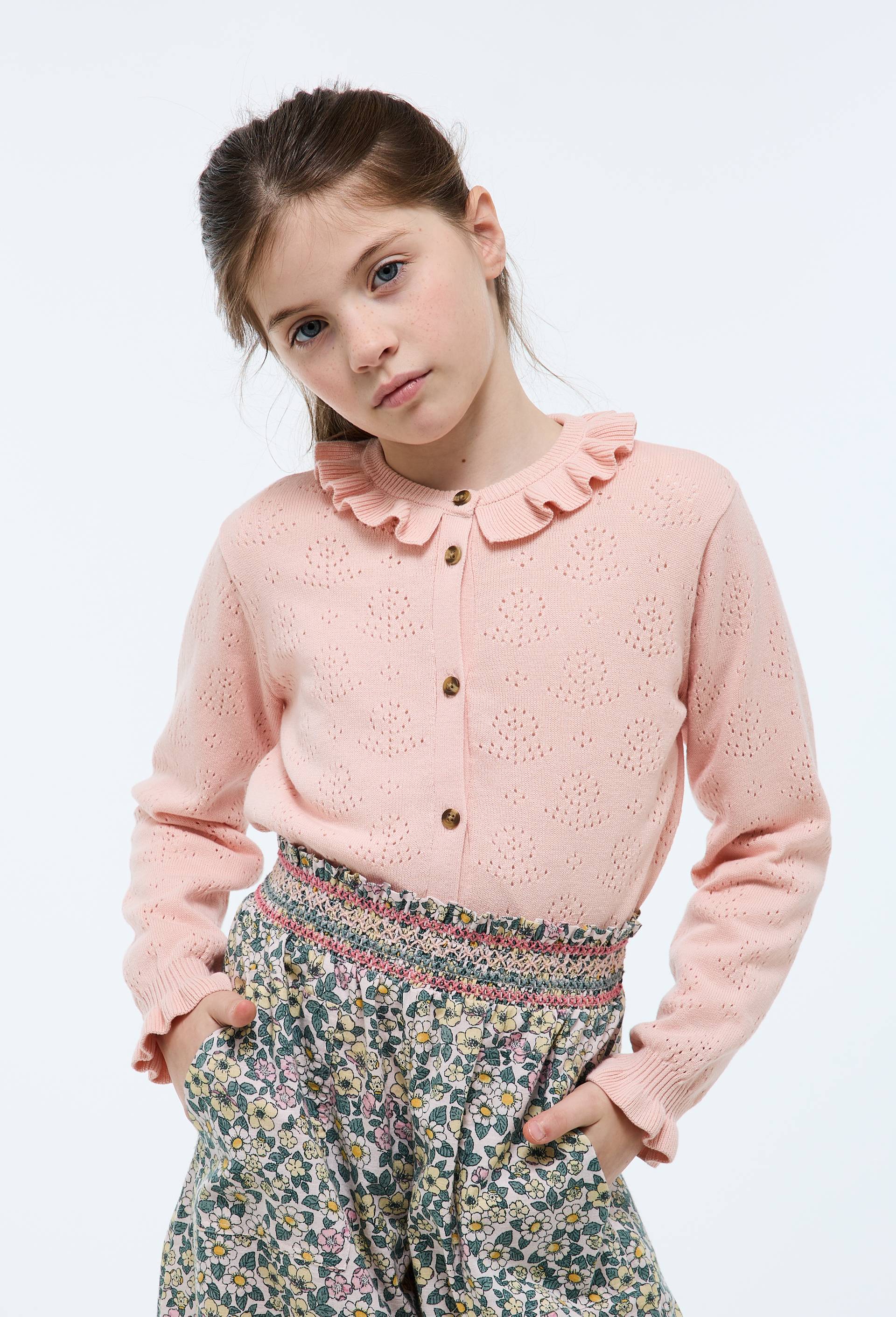 Cardigan pointelle en coton, Rose clair, large image number 0