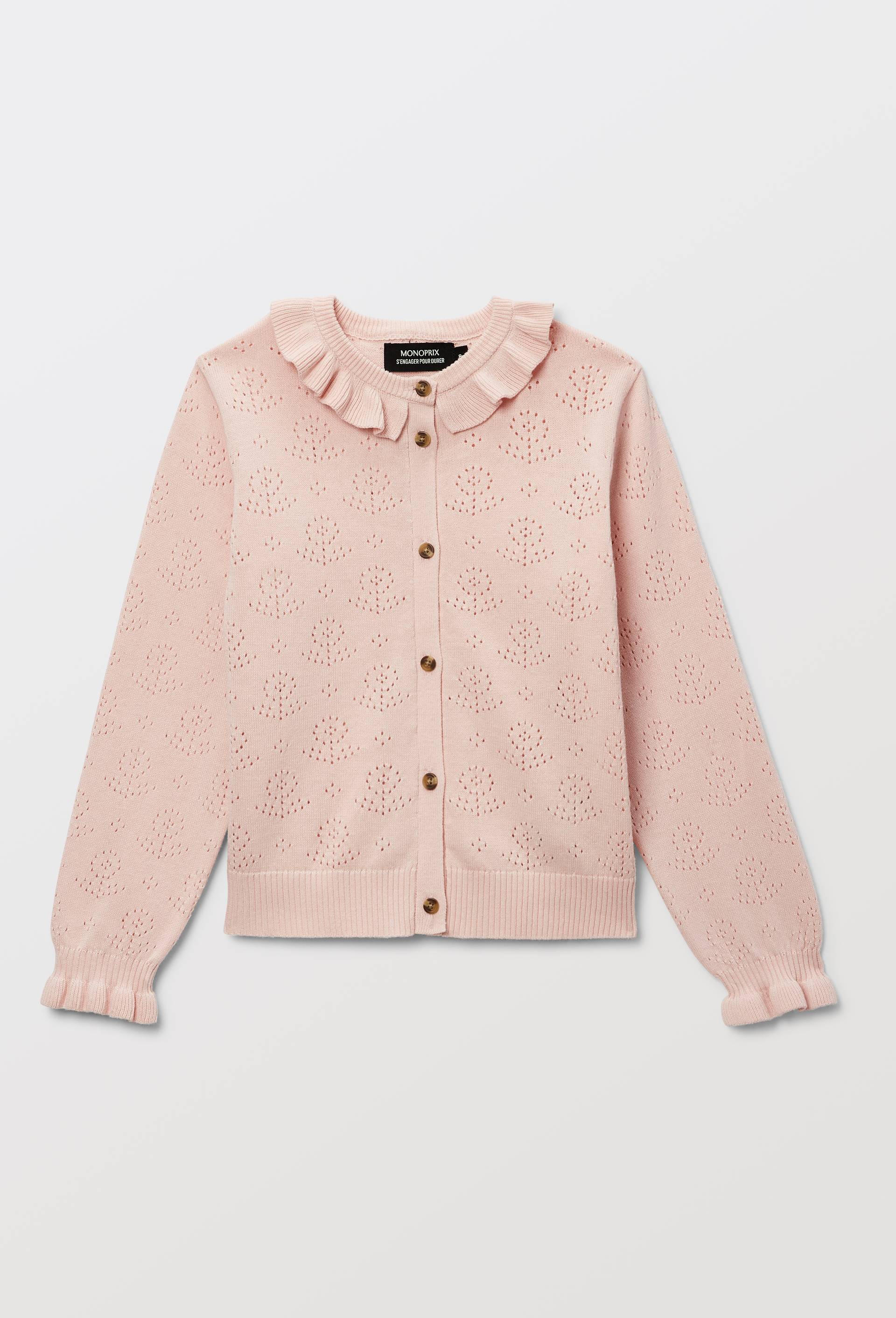 Cardigan pointelle en coton, Rose clair, large image number 2.0