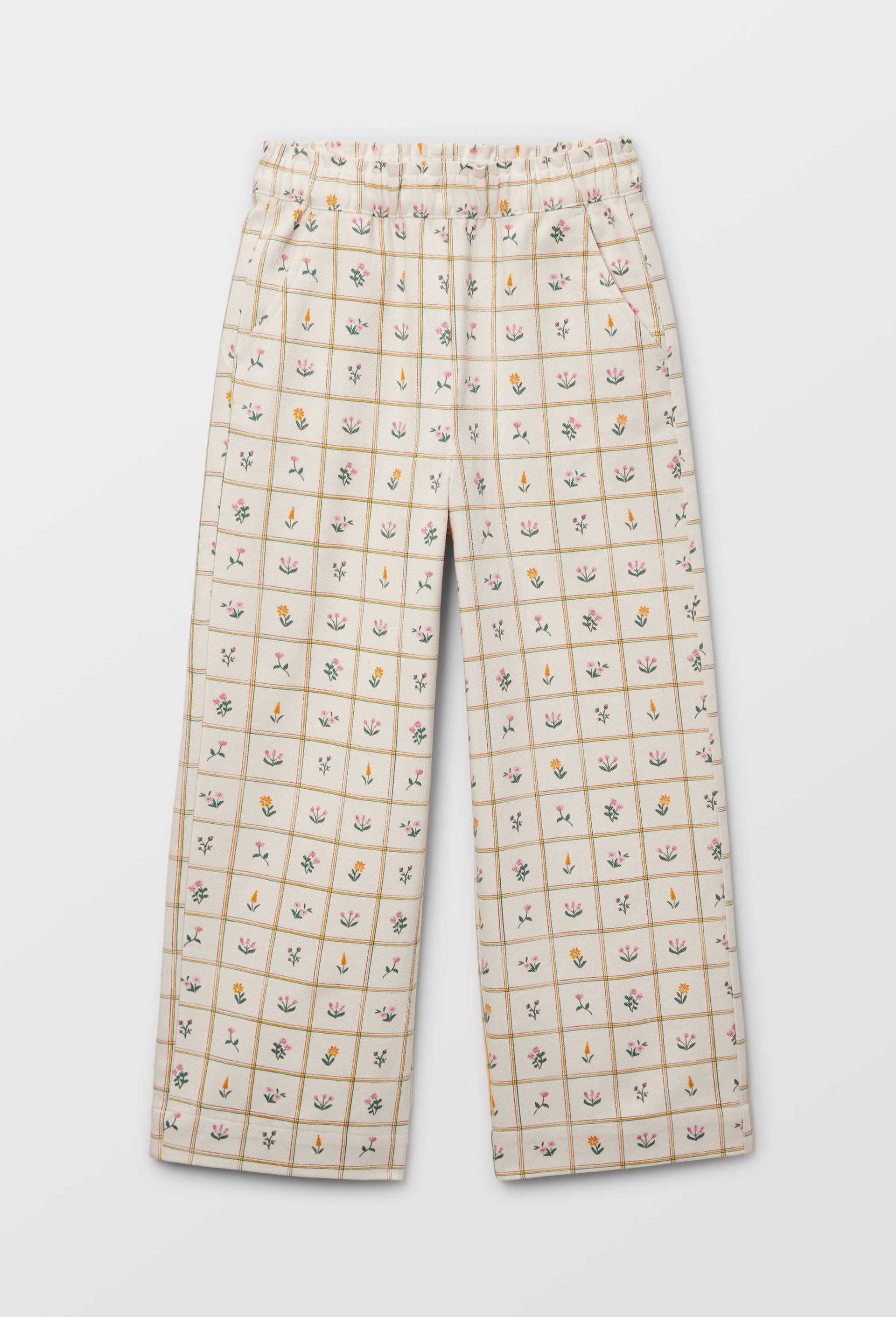 Pantalon droit imprim&eacute; en coton, Beige clair, large image number 1