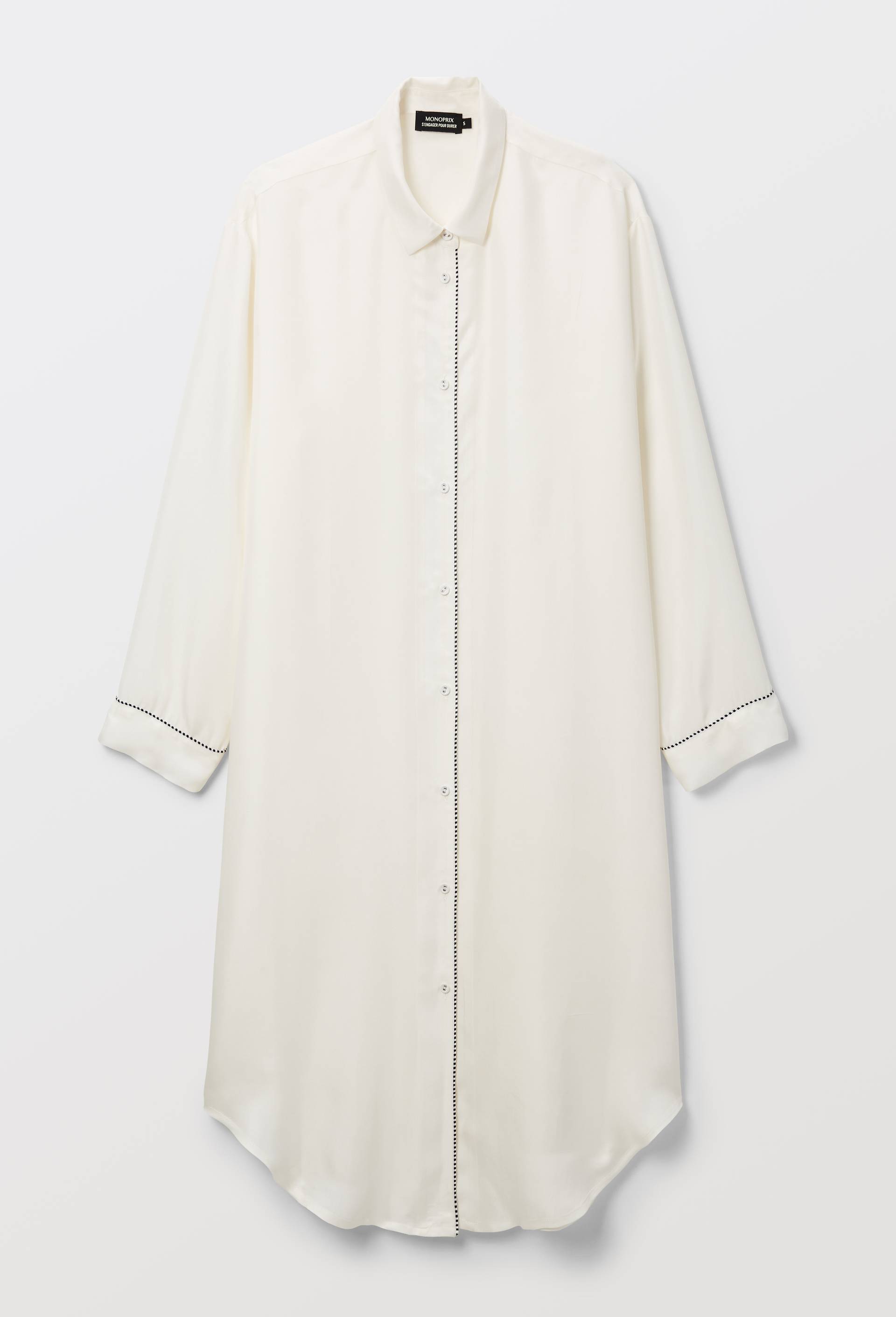 Chemise de nuit longue unie en cupro et viscose, Ecru, large image number 2