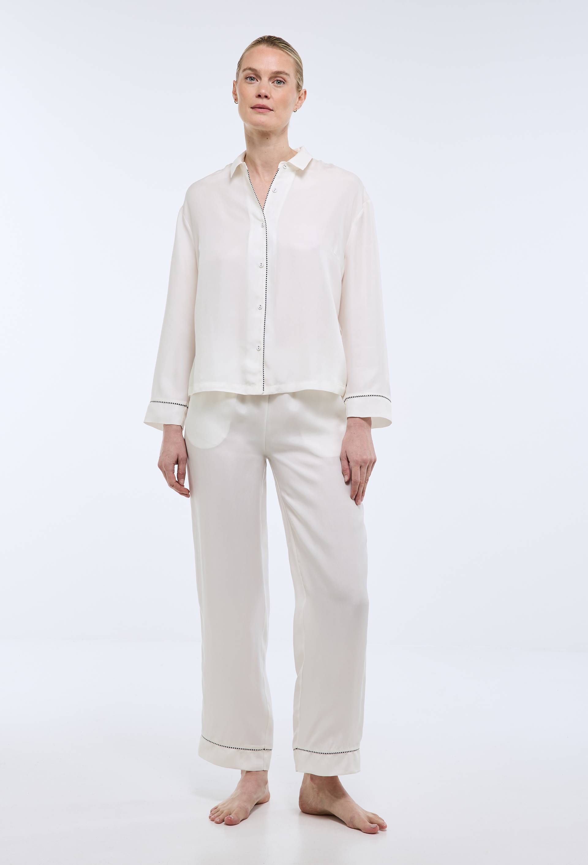 Pantalon uni en cupro et visoce, Ecru, large image number 0