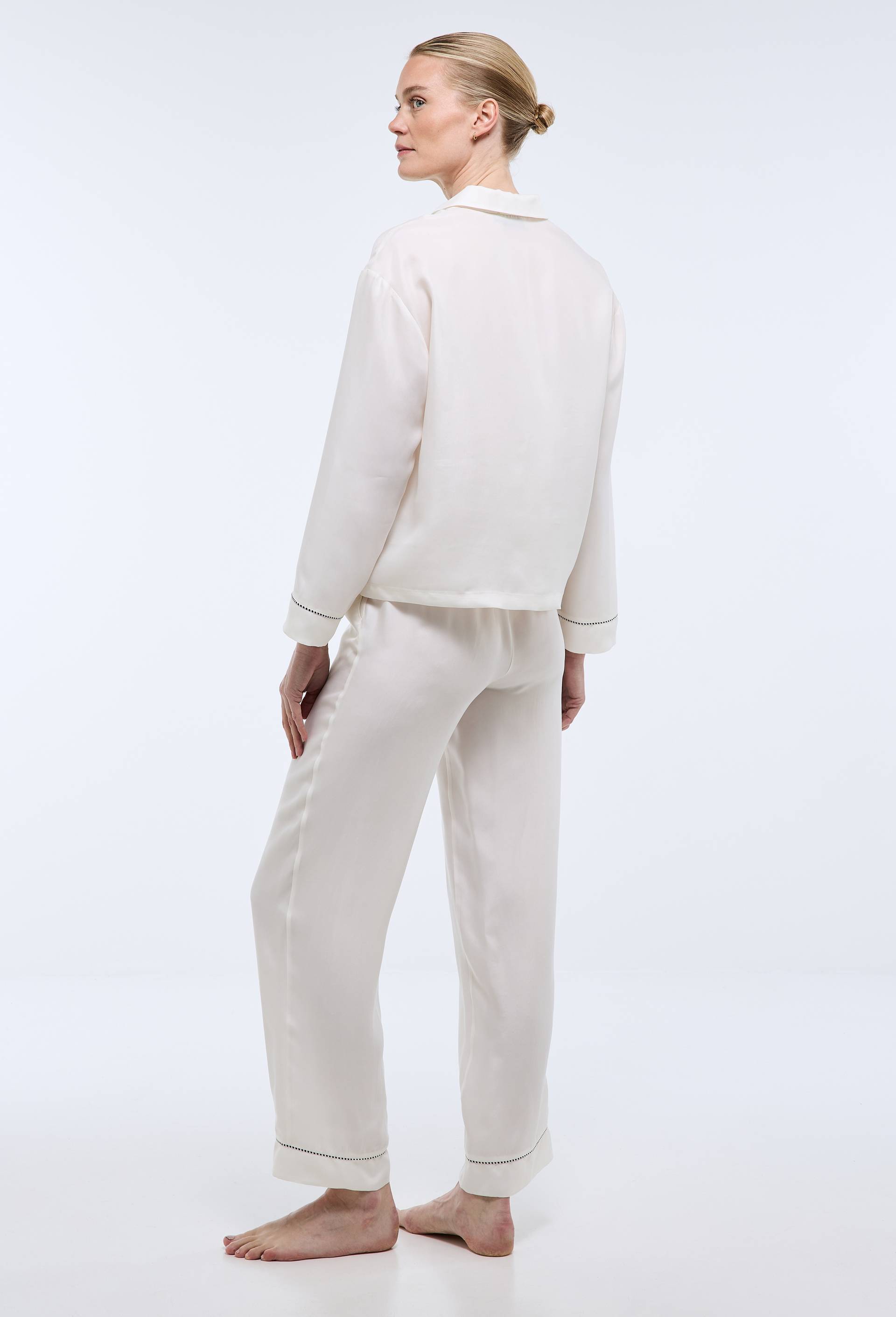 Pantalon uni en cupro et visoce, Ecru, large image number 1