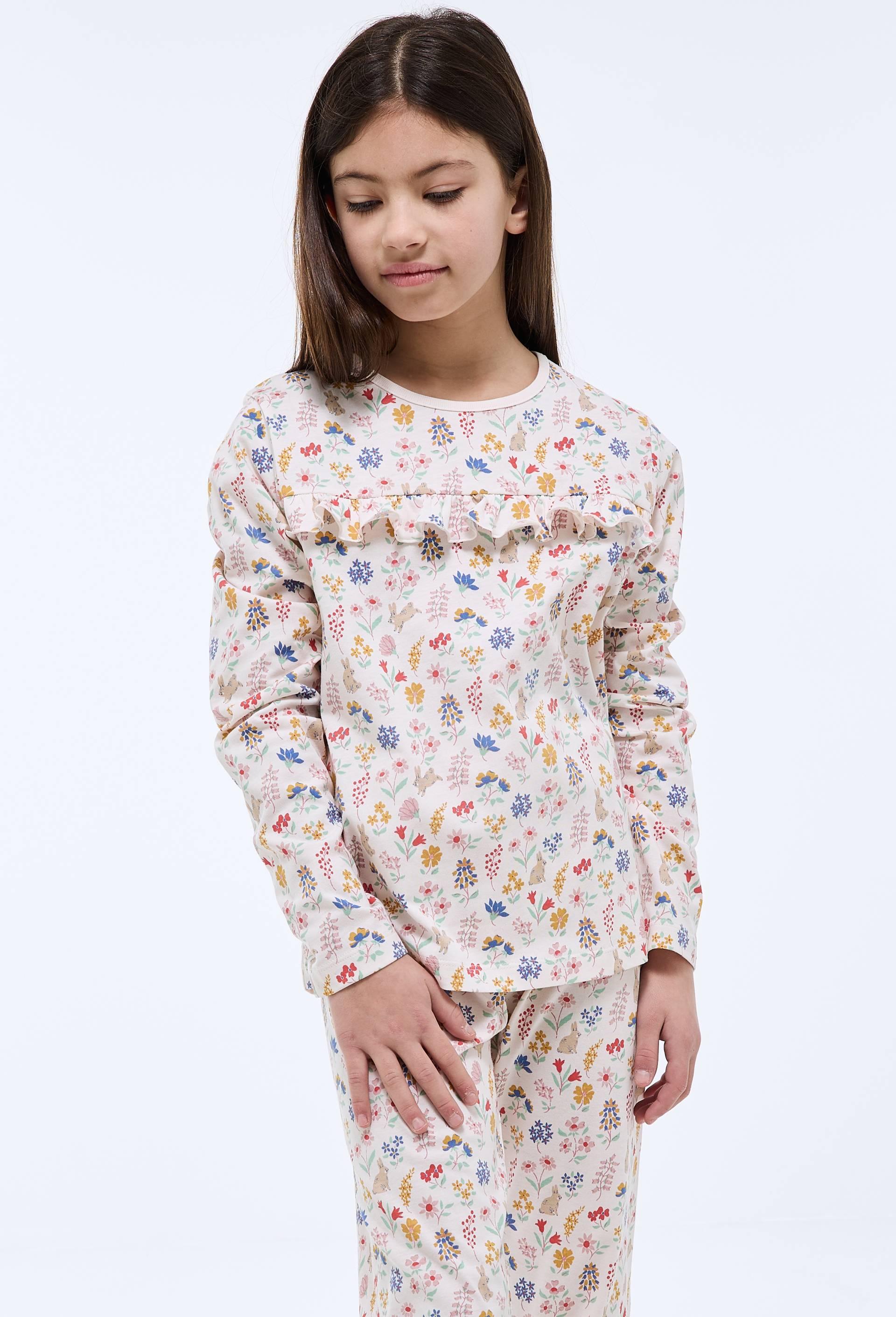 Pyjama manches longues imprim&eacute; en jersey coton BIO GOTS, Beige clair, large image number 1.0