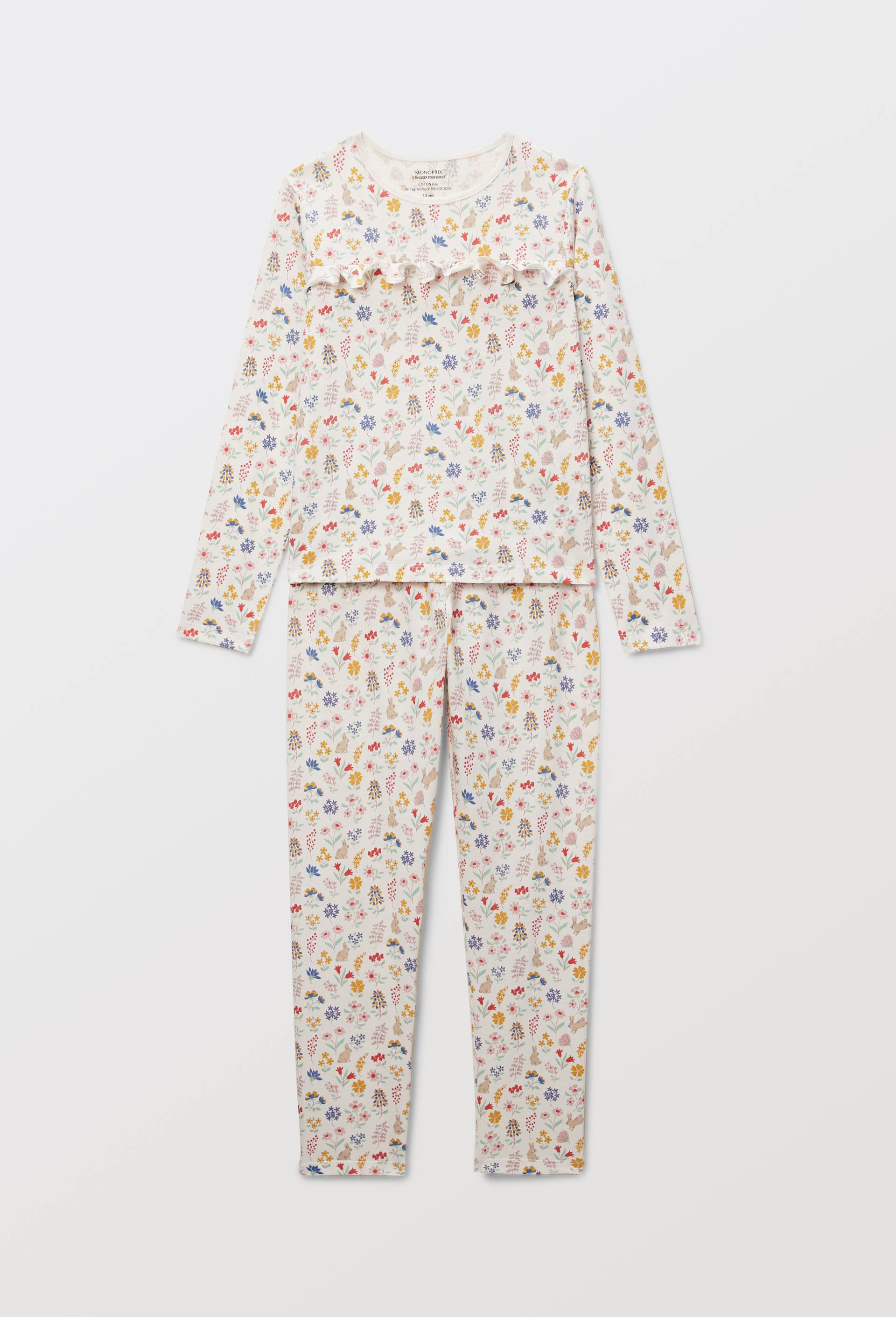 Pyjama manches longues imprim&eacute; en jersey coton BIO GOTS, Beige clair, large image number 2.0