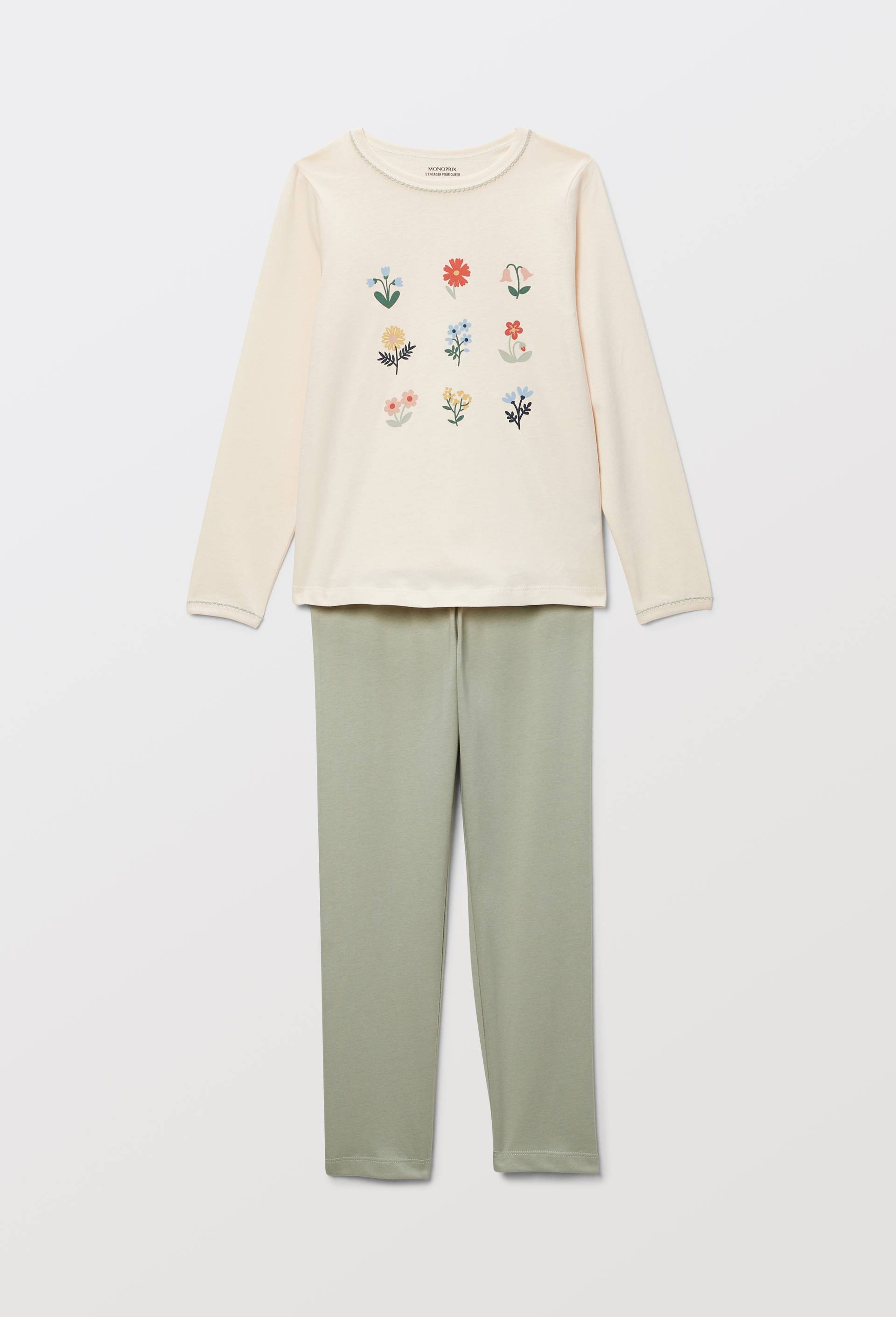 Pyjama manches longues imprim&eacute; en jersey coton BIO GOTS, Beige clair, large image number 2.0