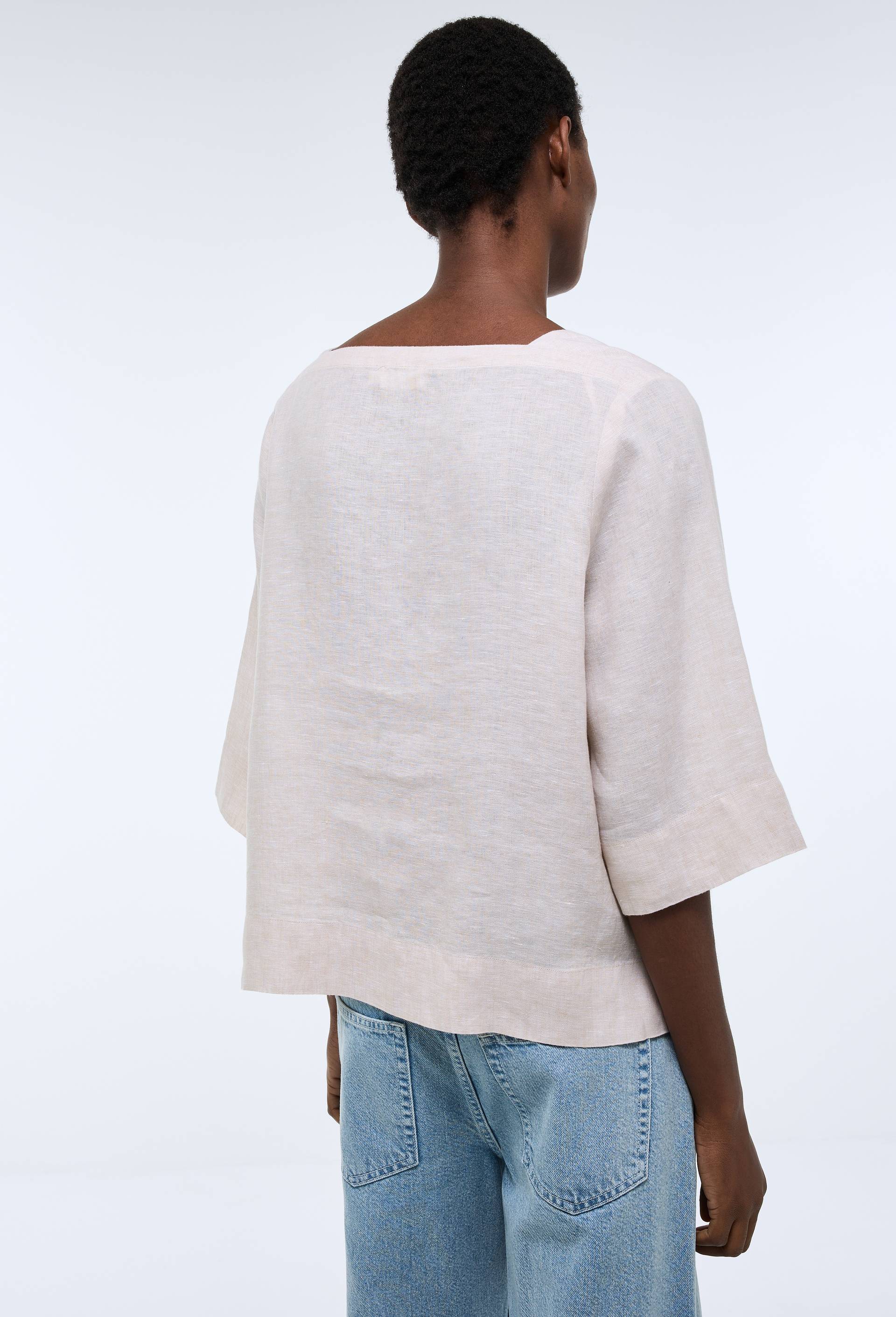 Top manches trois quarts uni en lin, Beige clair, large image number 1.0
