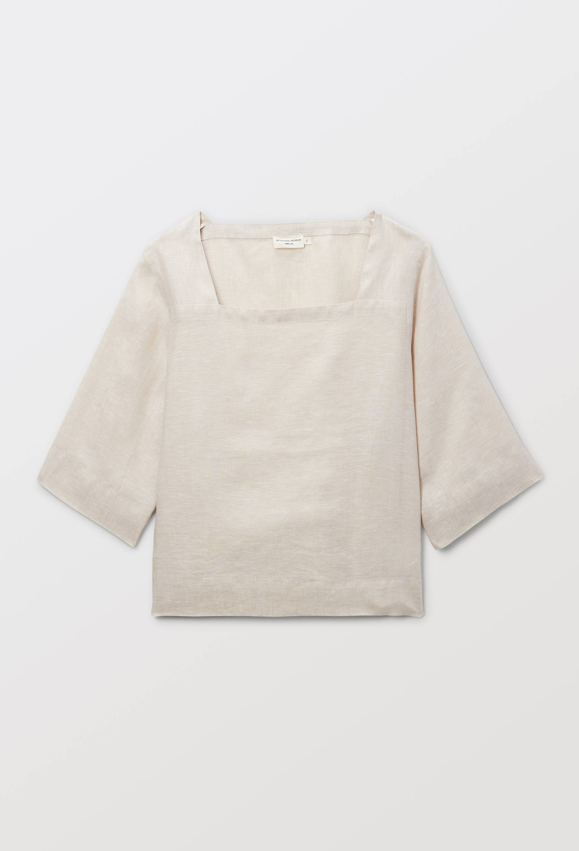 Top manches trois quarts uni en lin, Beige clair, large image number 2