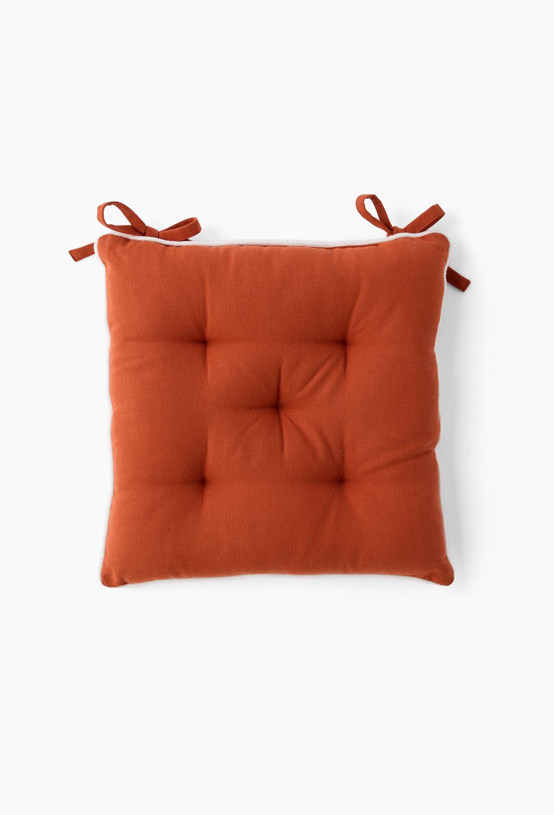 Galette de chaise uni avec biais, 40x40cm, 100% coton, Orange fonc&eacute;, large image number 0