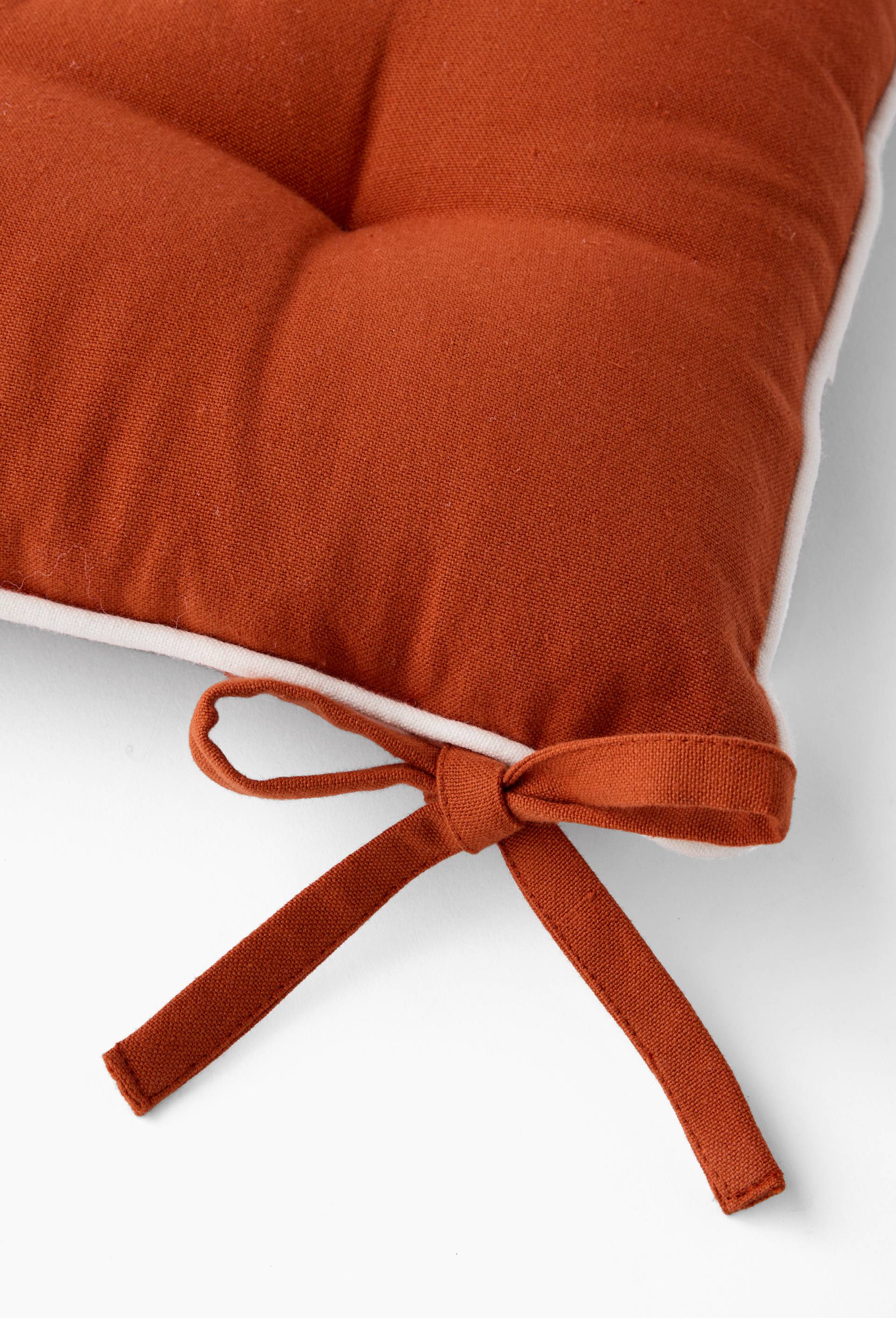 Galette de chaise uni avec biais, 40x40cm, 100% coton, Orange fonc&eacute;, large image number 1.0