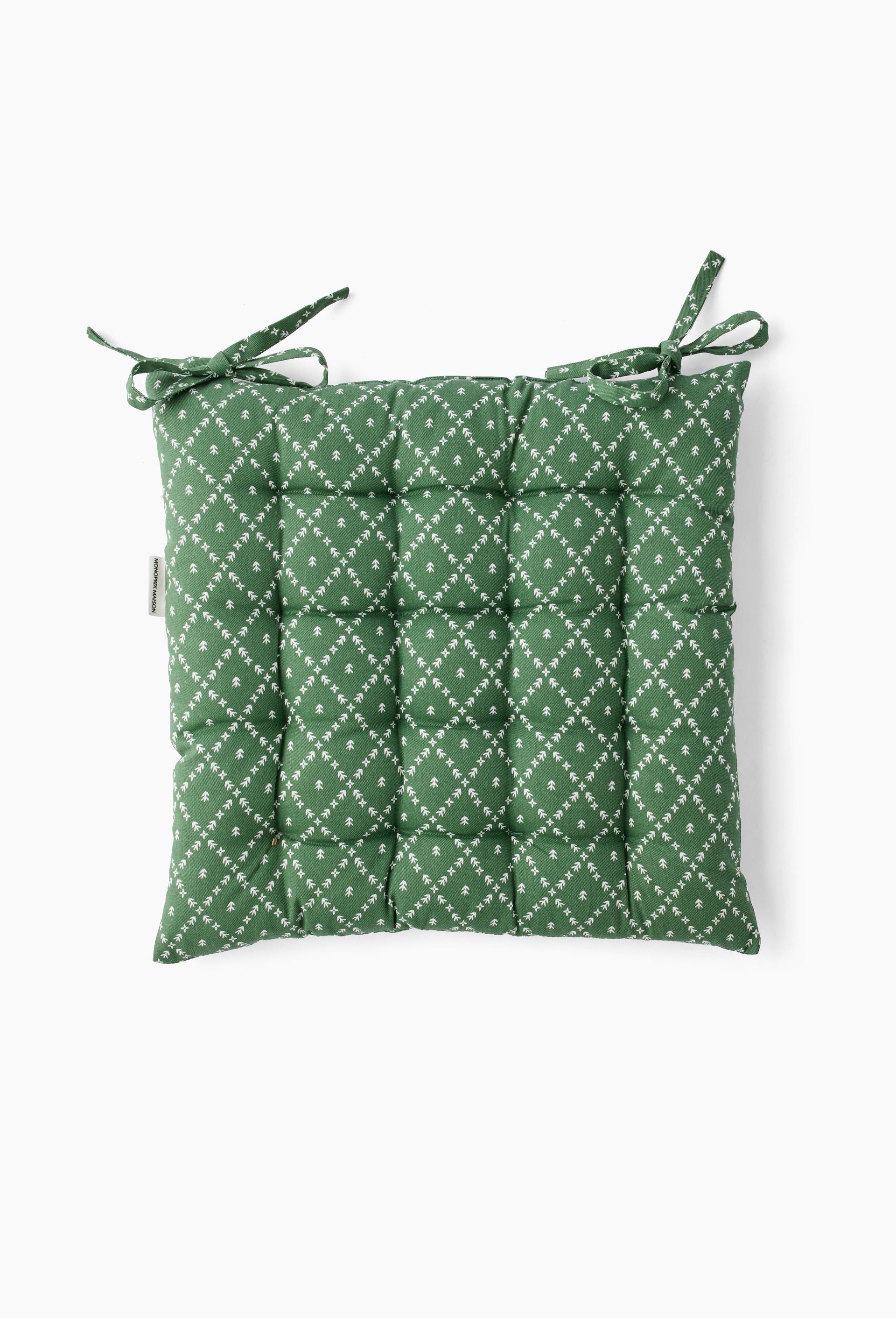 galette de chaise imprim&eacute;e, 40 x 40 cm, coton, Vert, large image number 0