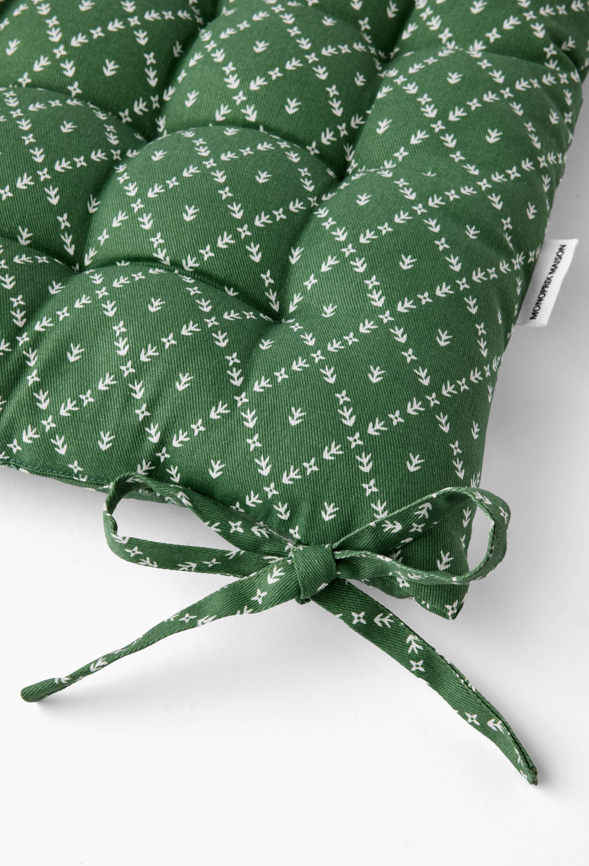 galette de chaise imprim&eacute;e, 40 x 40 cm, coton, Vert, large image number 1