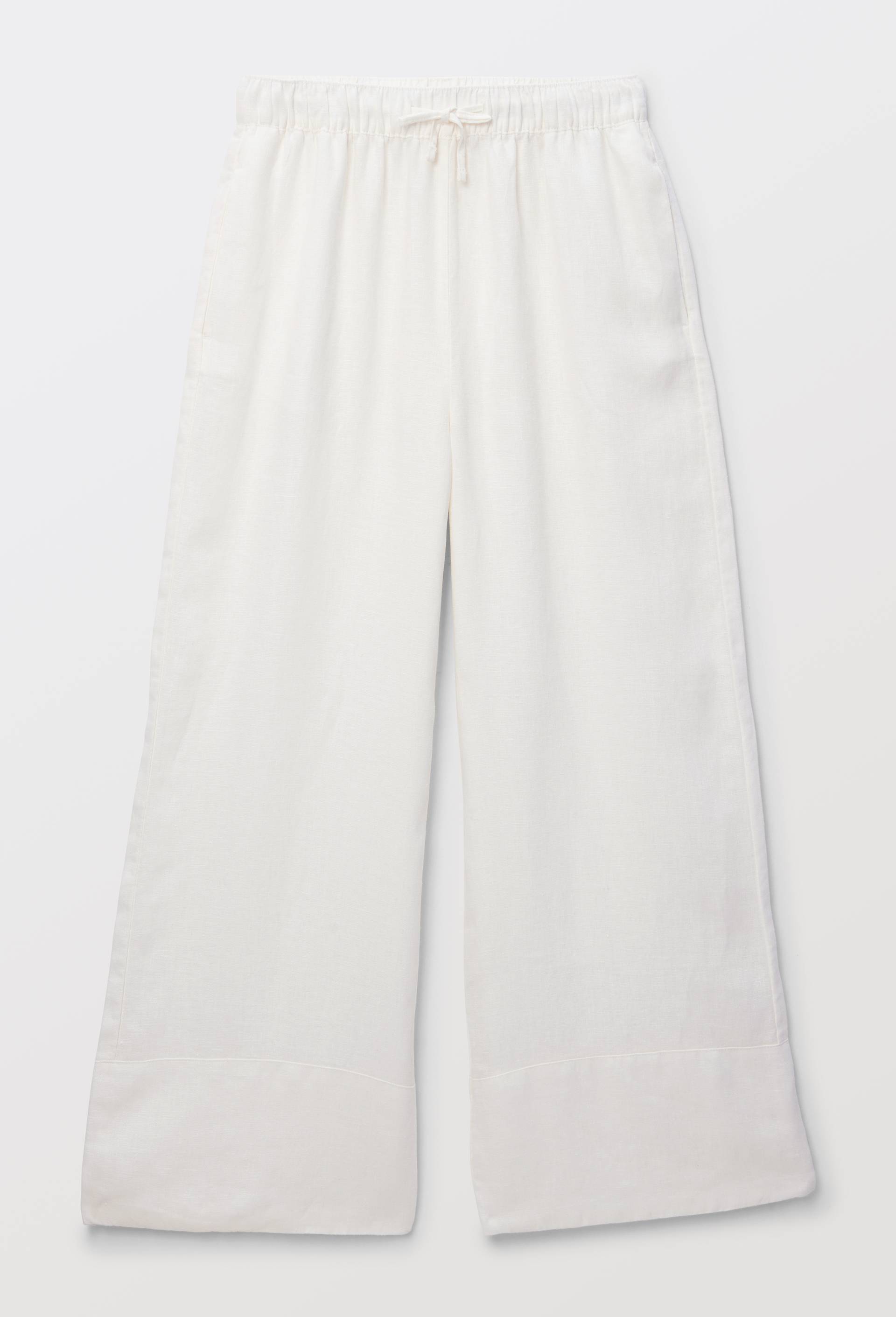 Pantalon large &agrave; taille &eacute;lastiqu&eacute;e en lin, Ecru, large image number 2.0