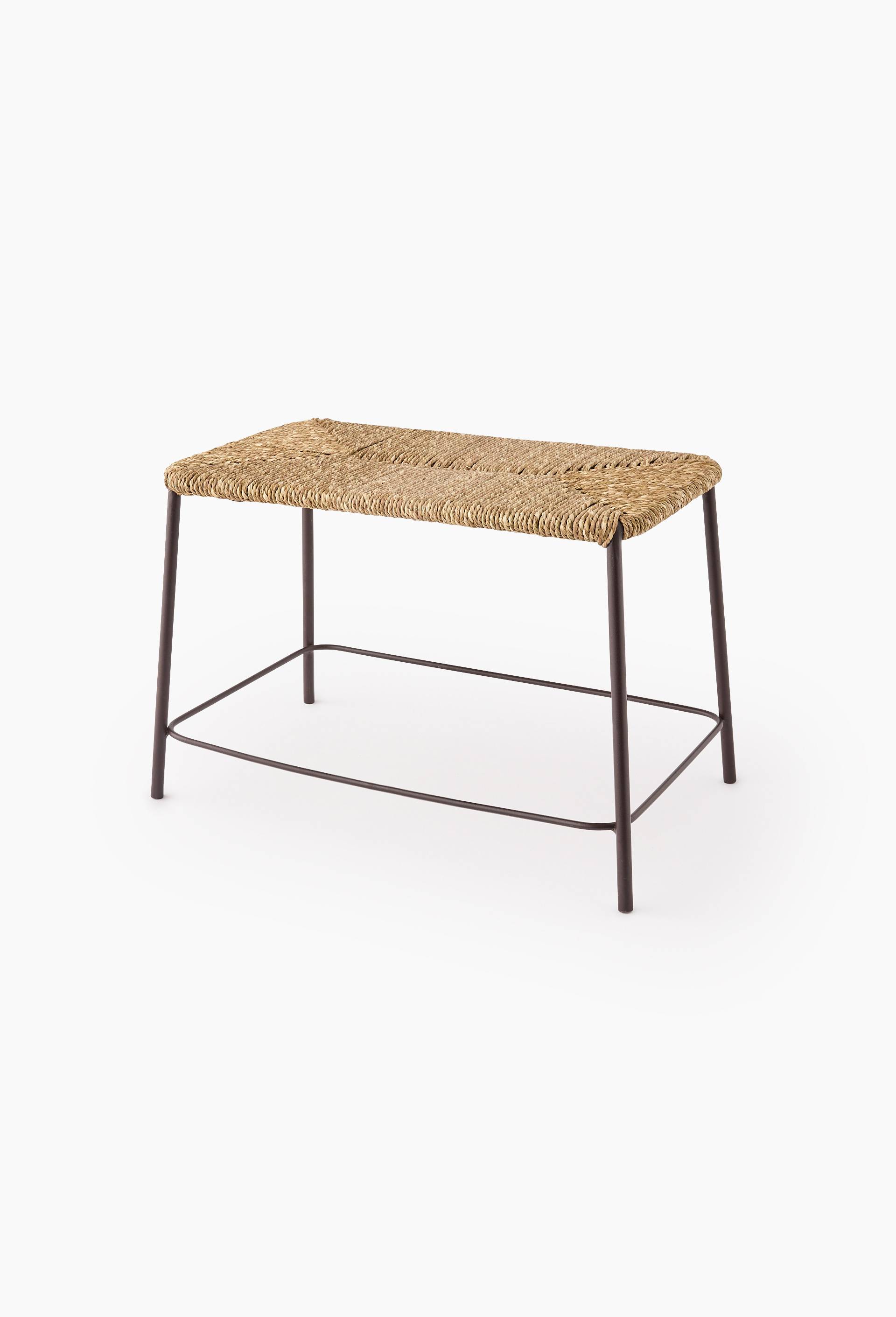 Banc, 47x26.5xH32cm, en m&eacute;tal et jonc de mer, Noir, large image number 0.0