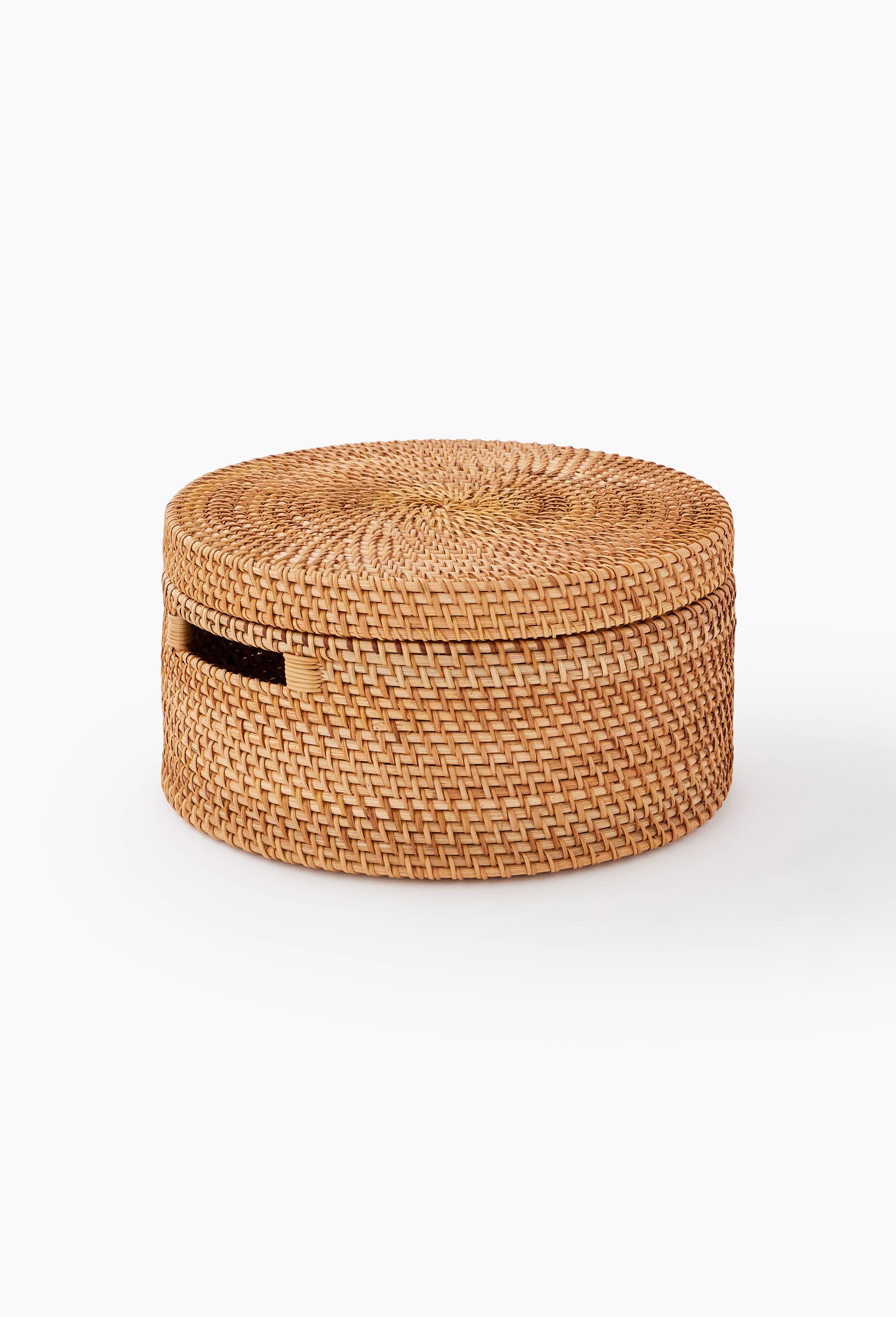 Bo&icirc;te ronde, tressage rotin et foug&egrave;re, Beige clair, large image number 1