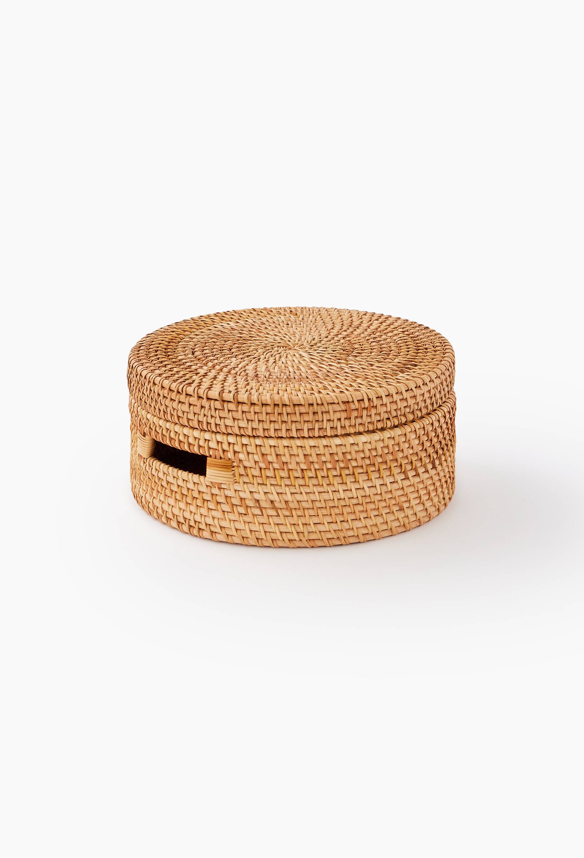 Bo&icirc;te ronde, tressage rotin et foug&egrave;re, Beige clair, large image number 2