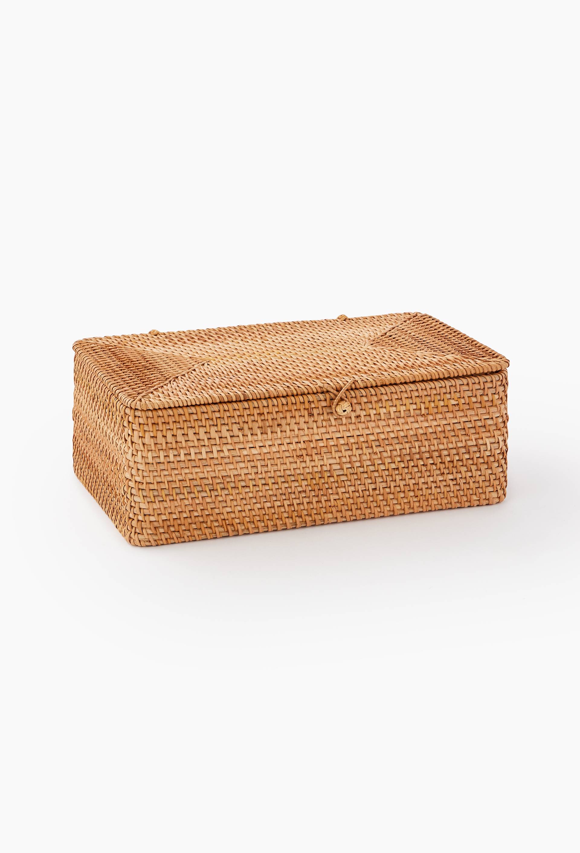 Coffre rectangle, tressage rotin et foug&egrave;re, Beige clair, large image number 1.0