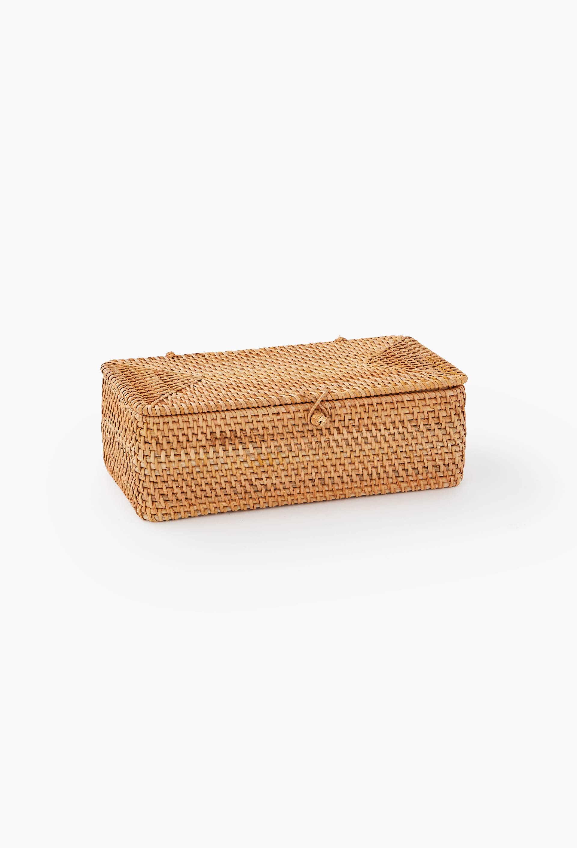 Coffre rectangle, tressage rotin et foug&egrave;re, Beige clair, large image number 2
