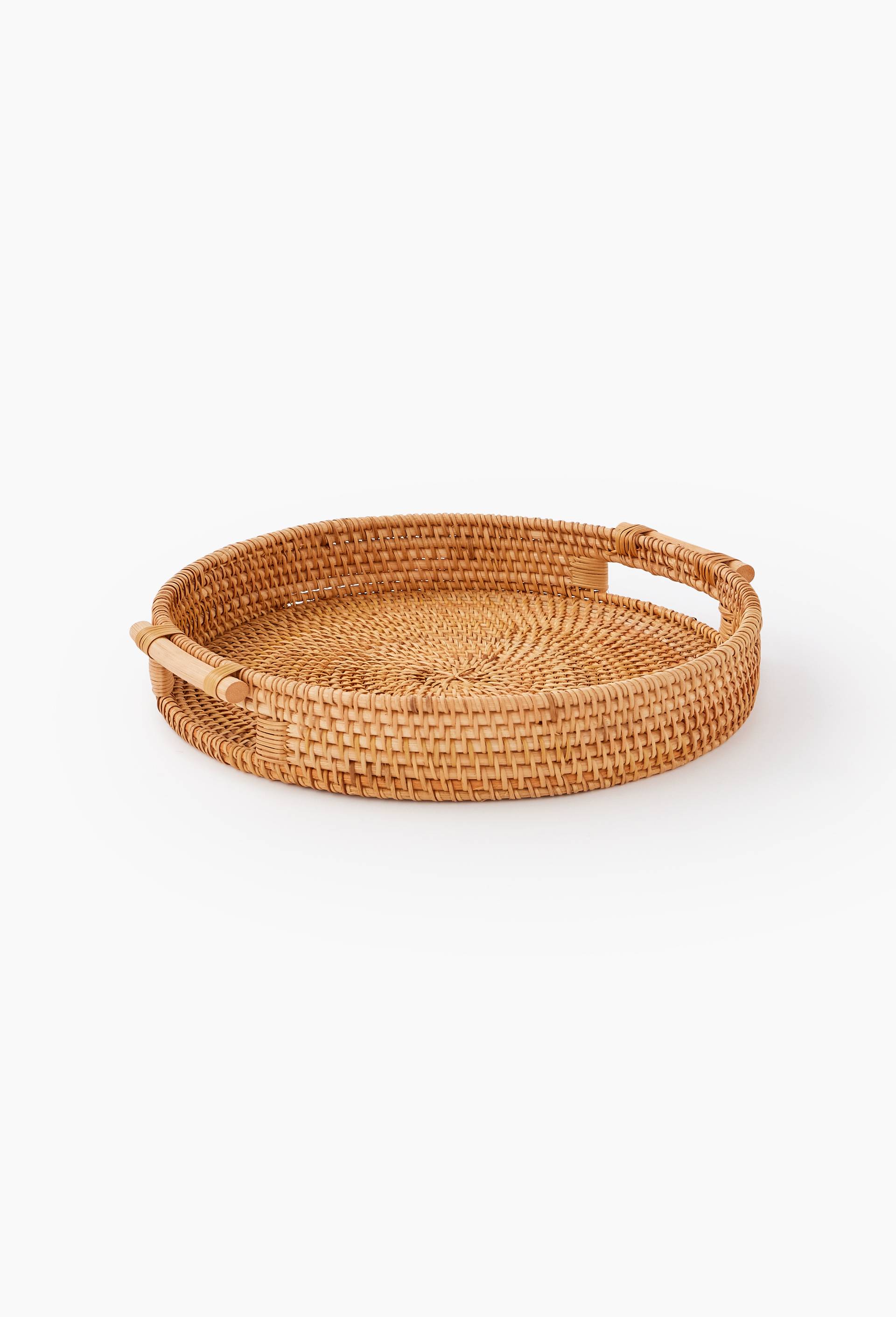 Plateau rond, D38xH7cm, rotin et foug&egrave;re, Beige clair, large image number 1.0