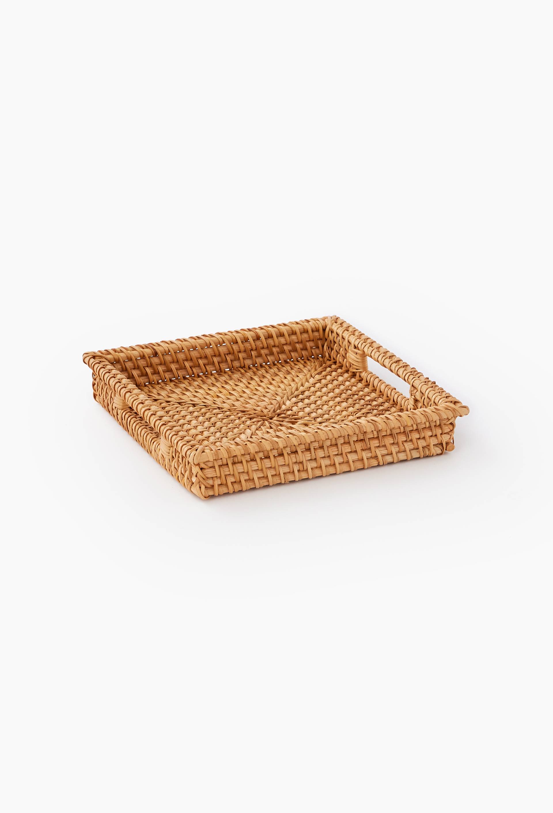 Petit plateau carr&eacute;, 23xH4cm, rotin et foug&egrave;re, Beige clair, large image number 1.0