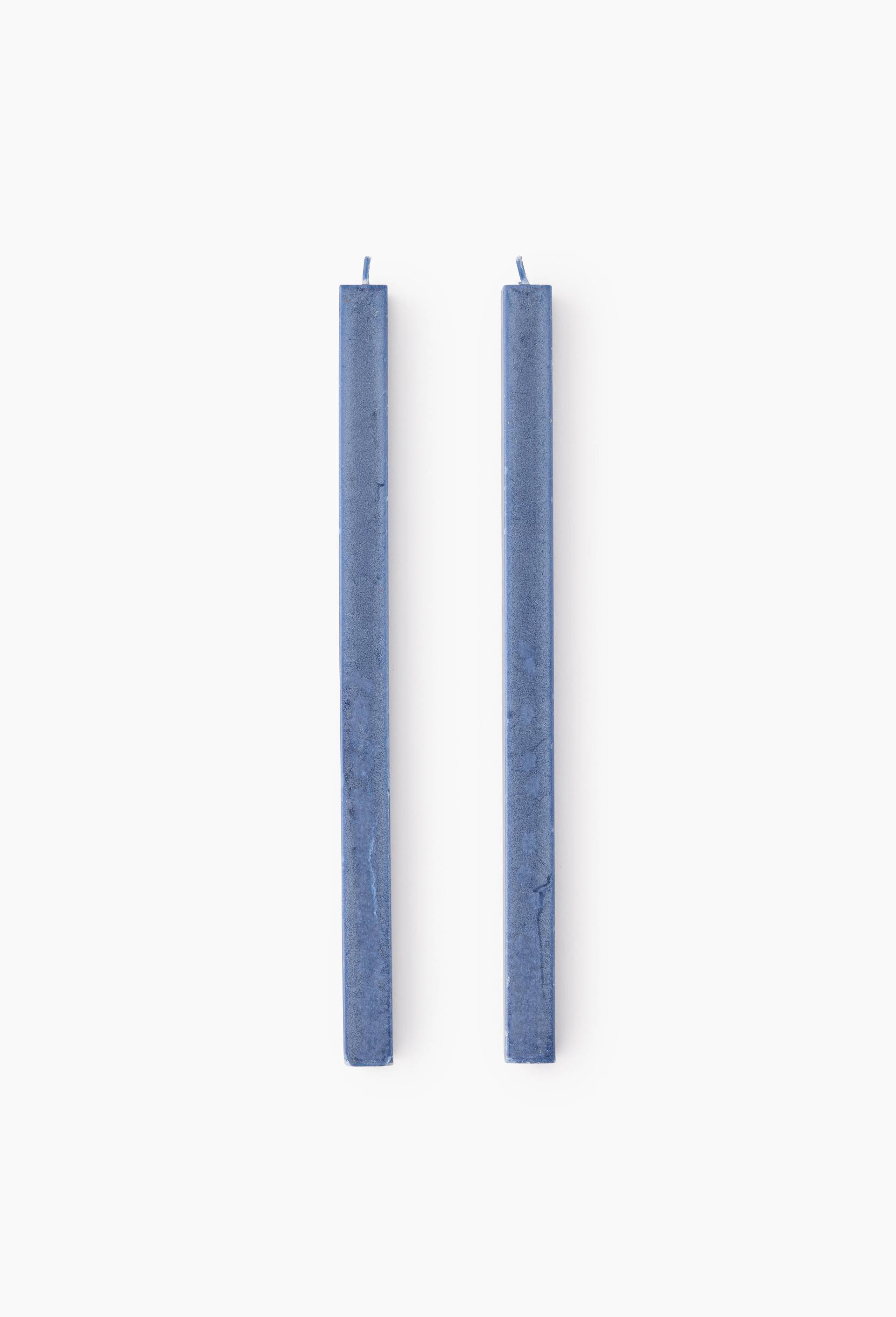 Lot 2 bougies flambeaux carr&eacute;, H25cm, Bleu fonc&eacute;, large image number 0