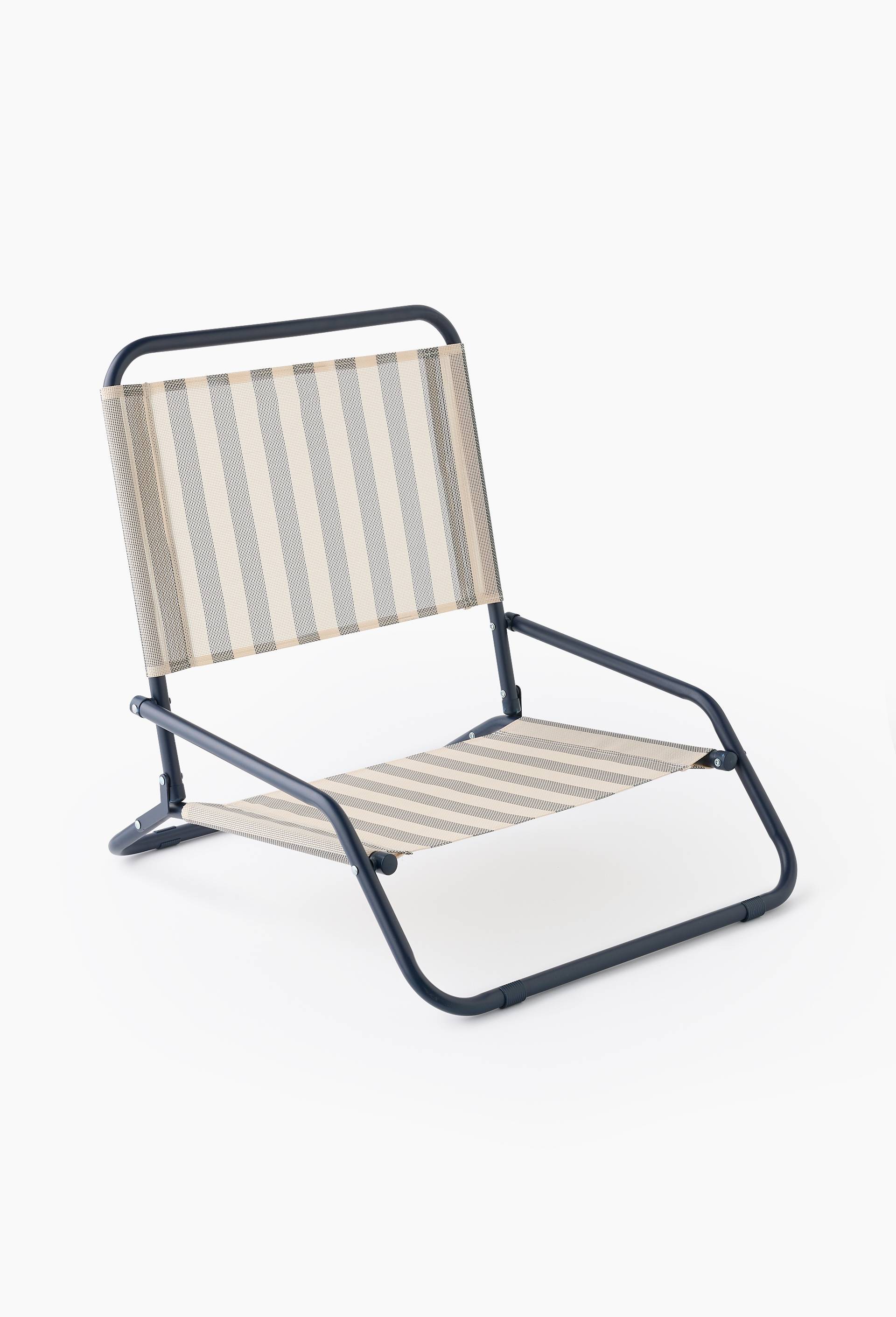 Chaise de plage pliante, 65x56xH60cm, en textil&egrave;ne et m&eacute;tal, Bleu fonc&eacute;, large image number 0.0