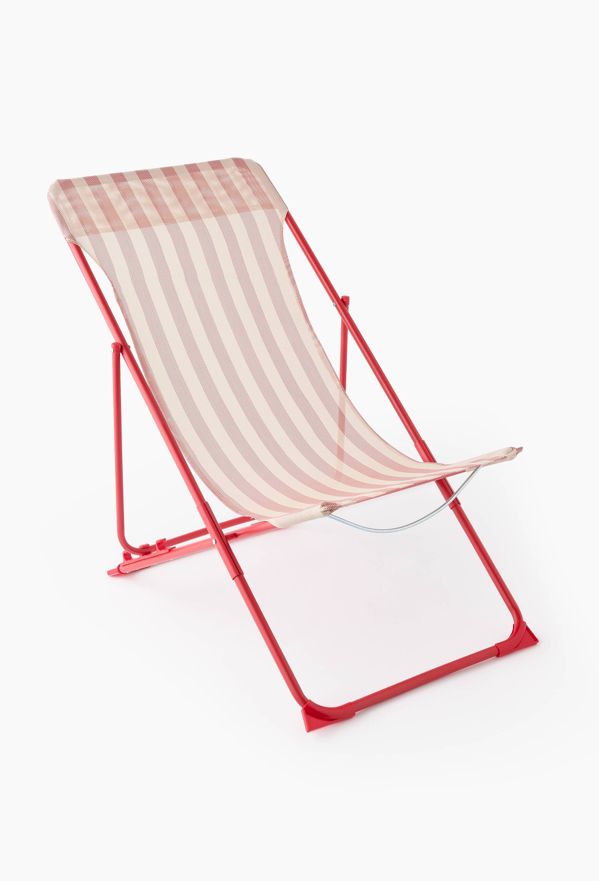 Transat pliant ray&eacute;, 83x55xH91.5cm, en textil&egrave;ne et m&eacute;tal, Rouge, swatch image