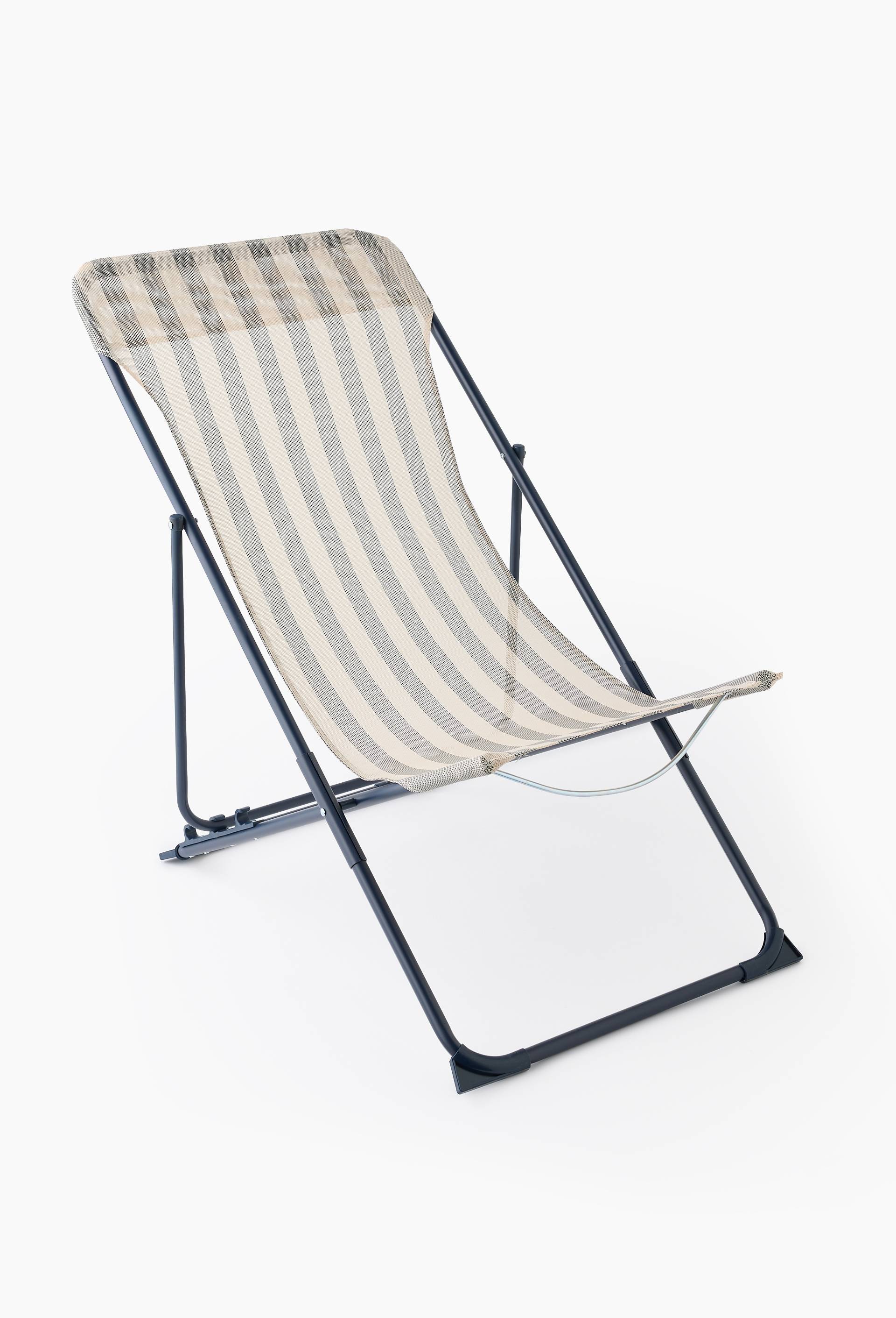 Transat pliant ray&eacute;, 83x55xH91.5cm, en textil&egrave;ne et m&eacute;tal, Bleu fonc&eacute;, swatch image