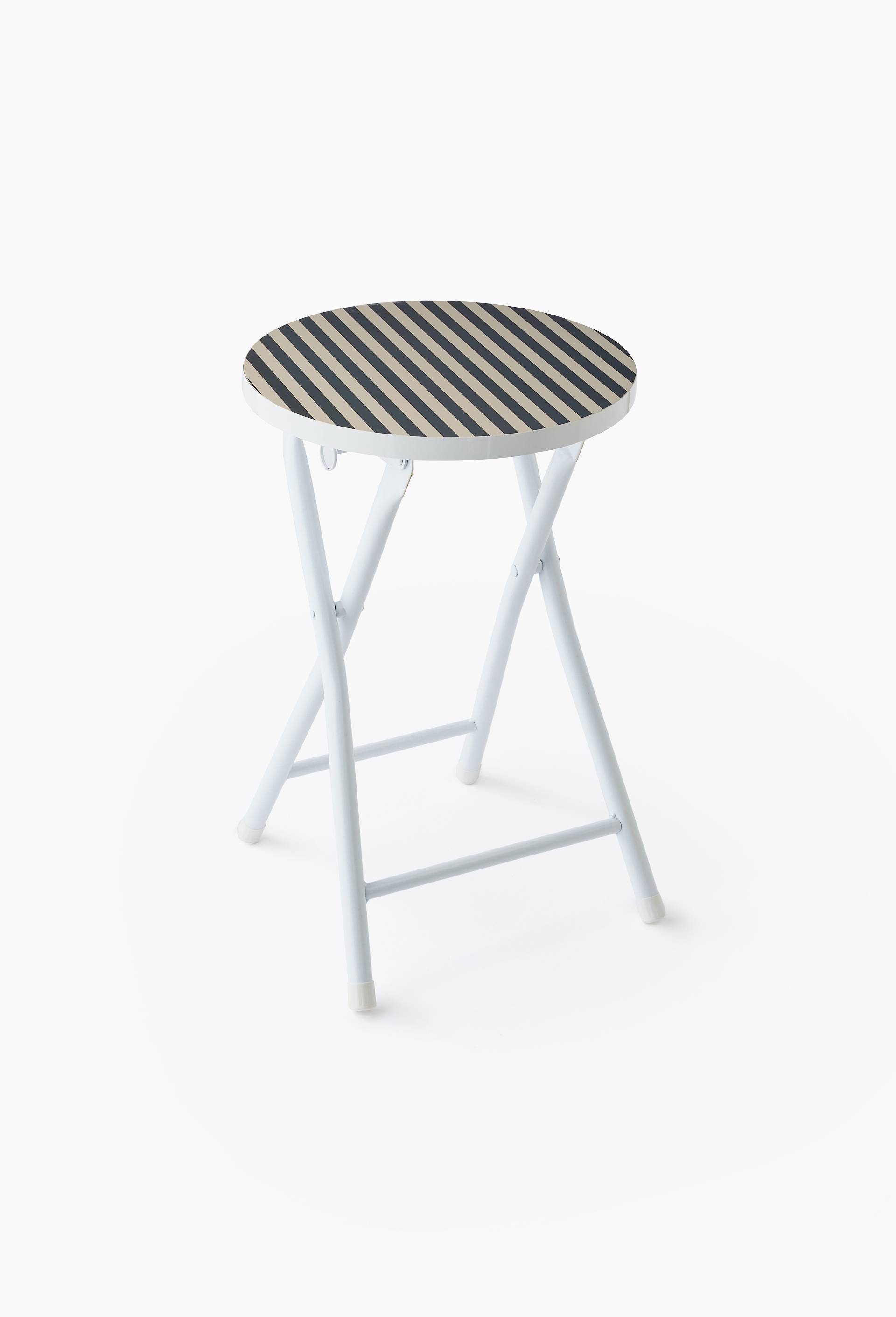 Tabouret pliant imprim&eacute;, 30xH45 cm, en m&eacute;tal et bois, Bleu fonc&eacute;, large image number 0