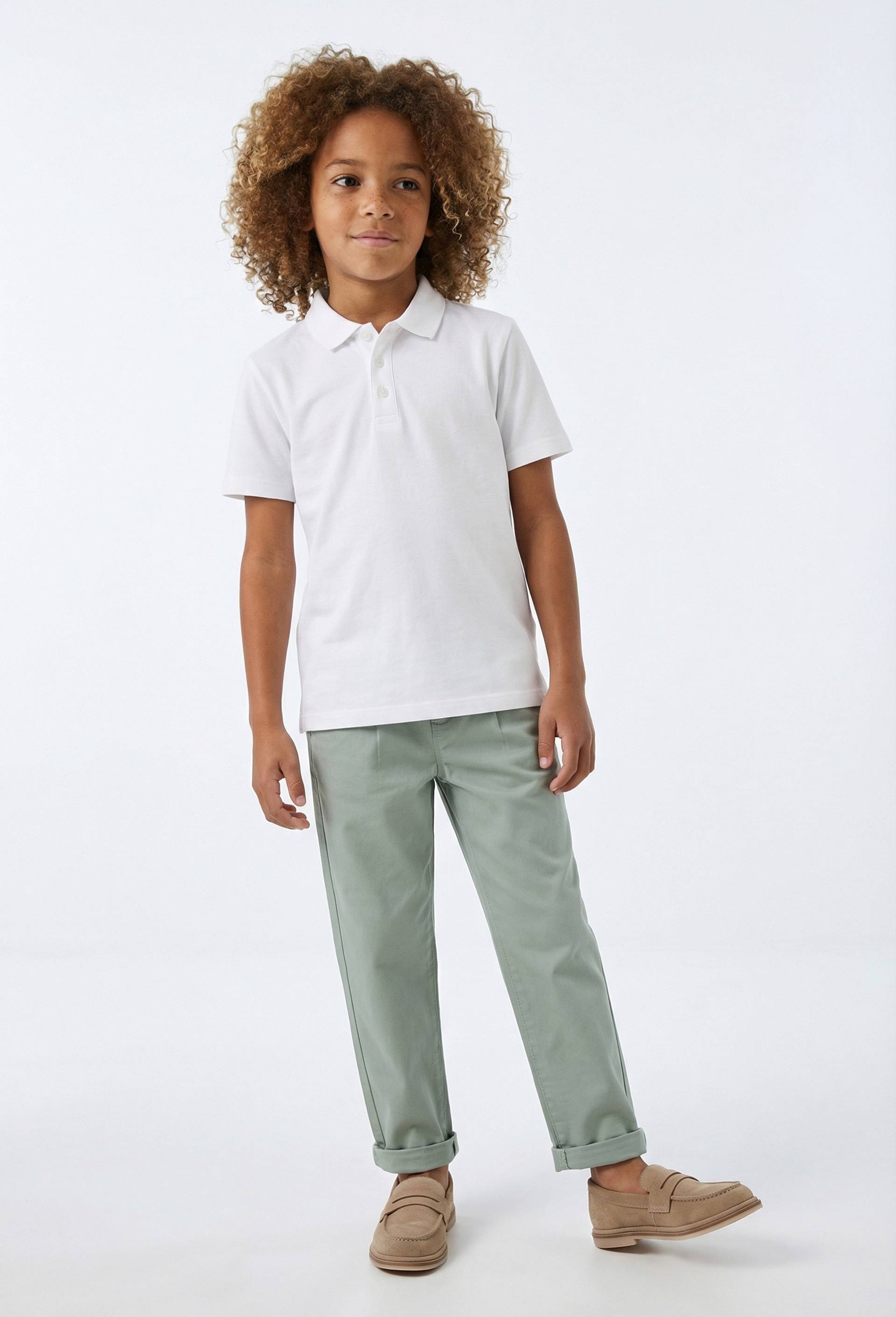 Pantalon droit &eacute;lastiqu&eacute; uni en coton, Vert, large image number 0