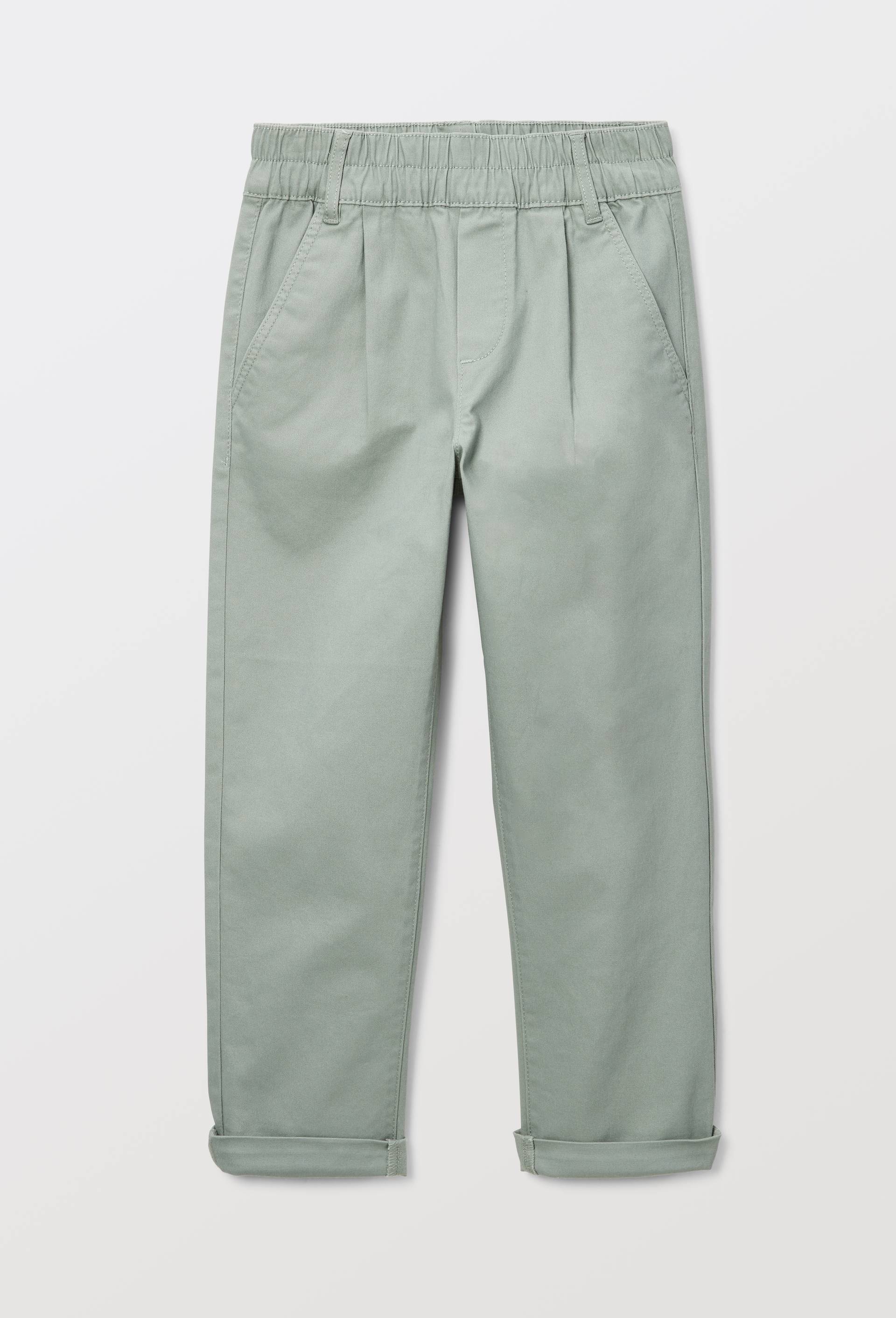 Pantalon droit &eacute;lastiqu&eacute; uni en coton, Vert, large image number 1.0
