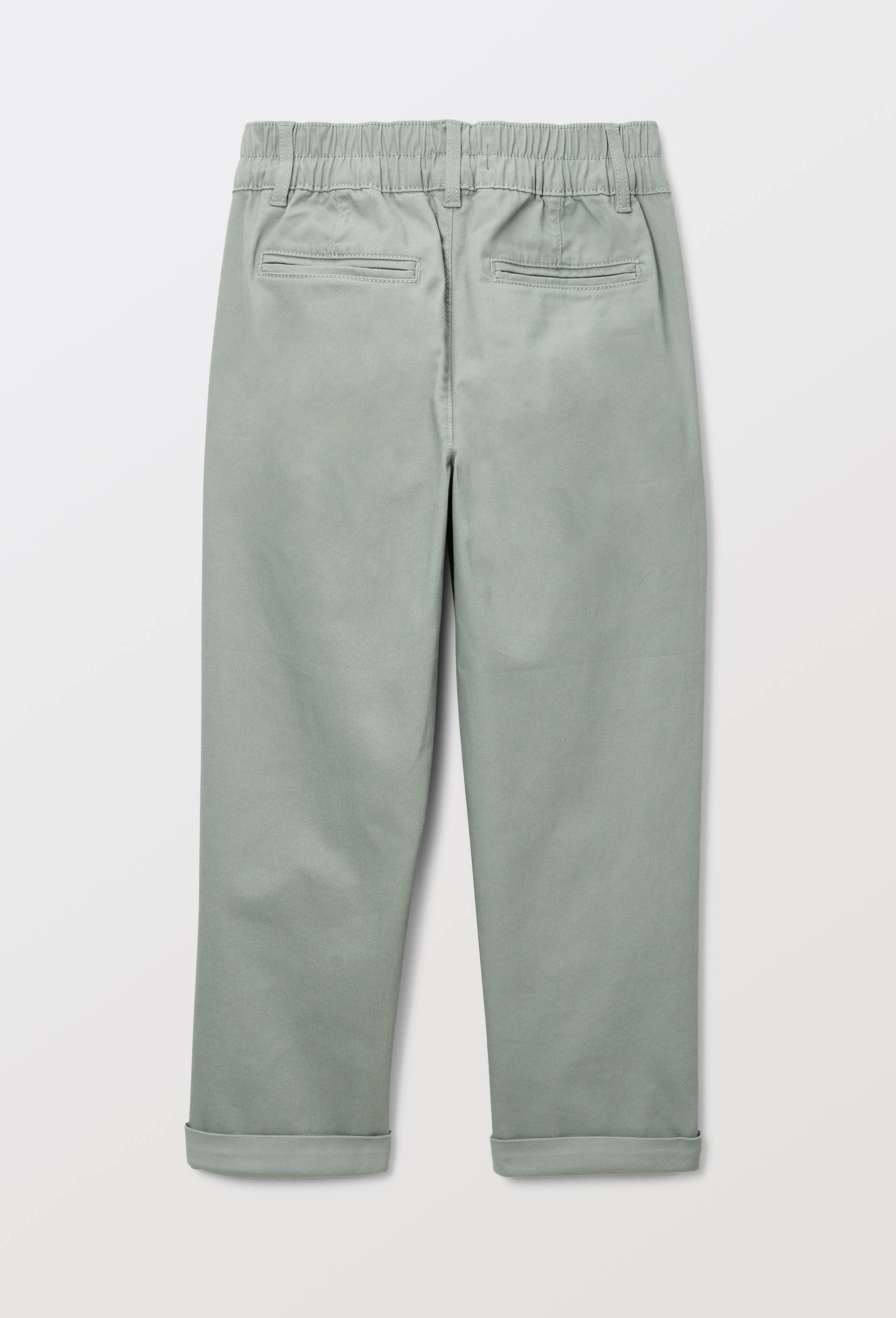 Pantalon droit &eacute;lastiqu&eacute; uni en coton, Vert, large image number 2