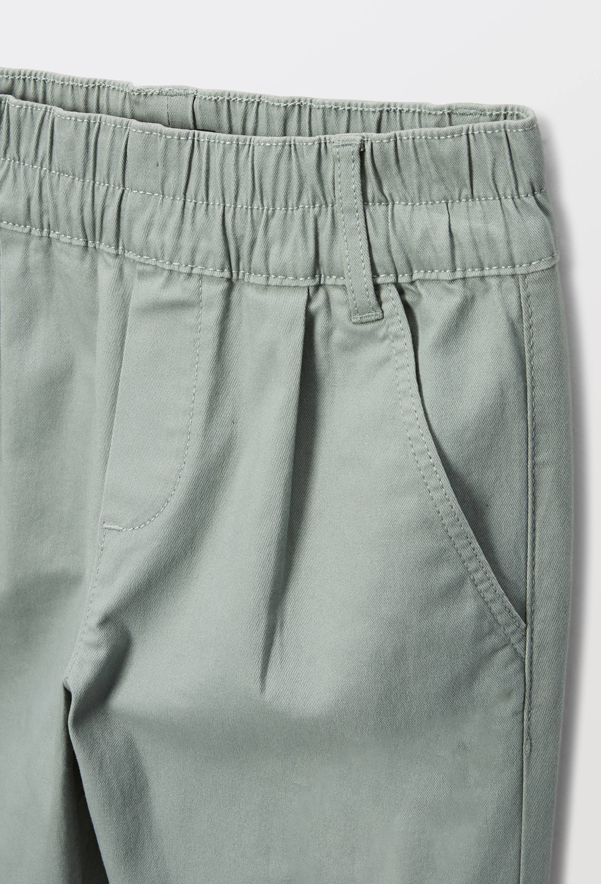 Pantalon droit &eacute;lastiqu&eacute; uni en coton, Vert, large image number 3