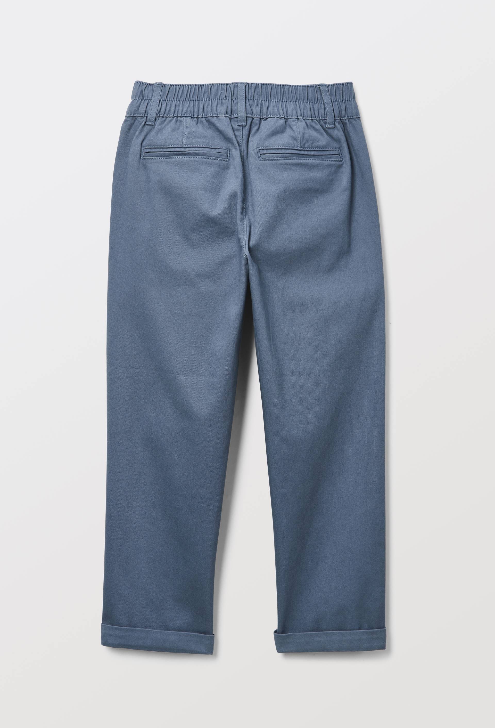 Pantalon droit &eacute;lastiqu&eacute; uni en coton, Bleu fonc&eacute;, large image number 2.0