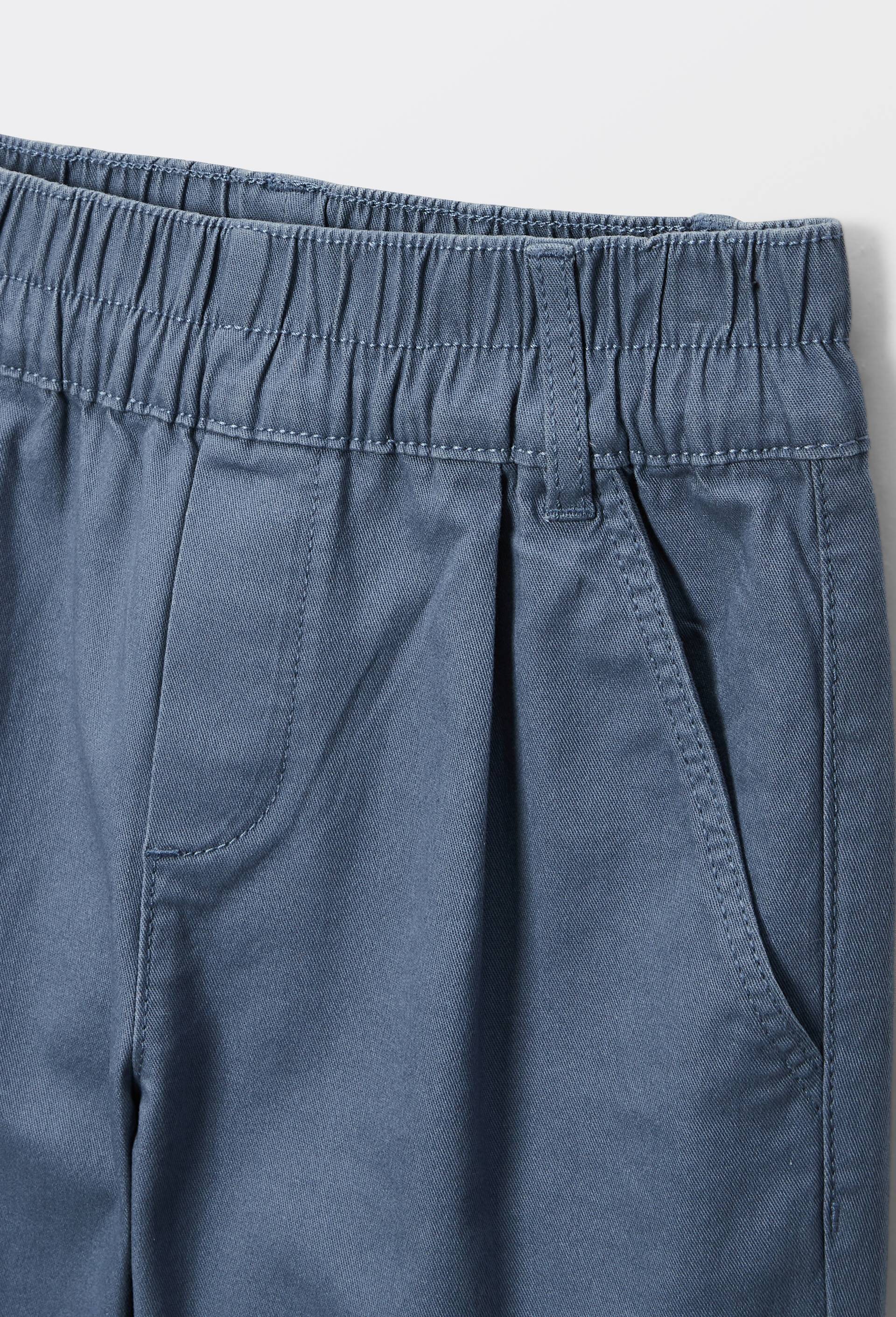 Pantalon droit &eacute;lastiqu&eacute; uni en coton, Bleu fonc&eacute;, large image number 3