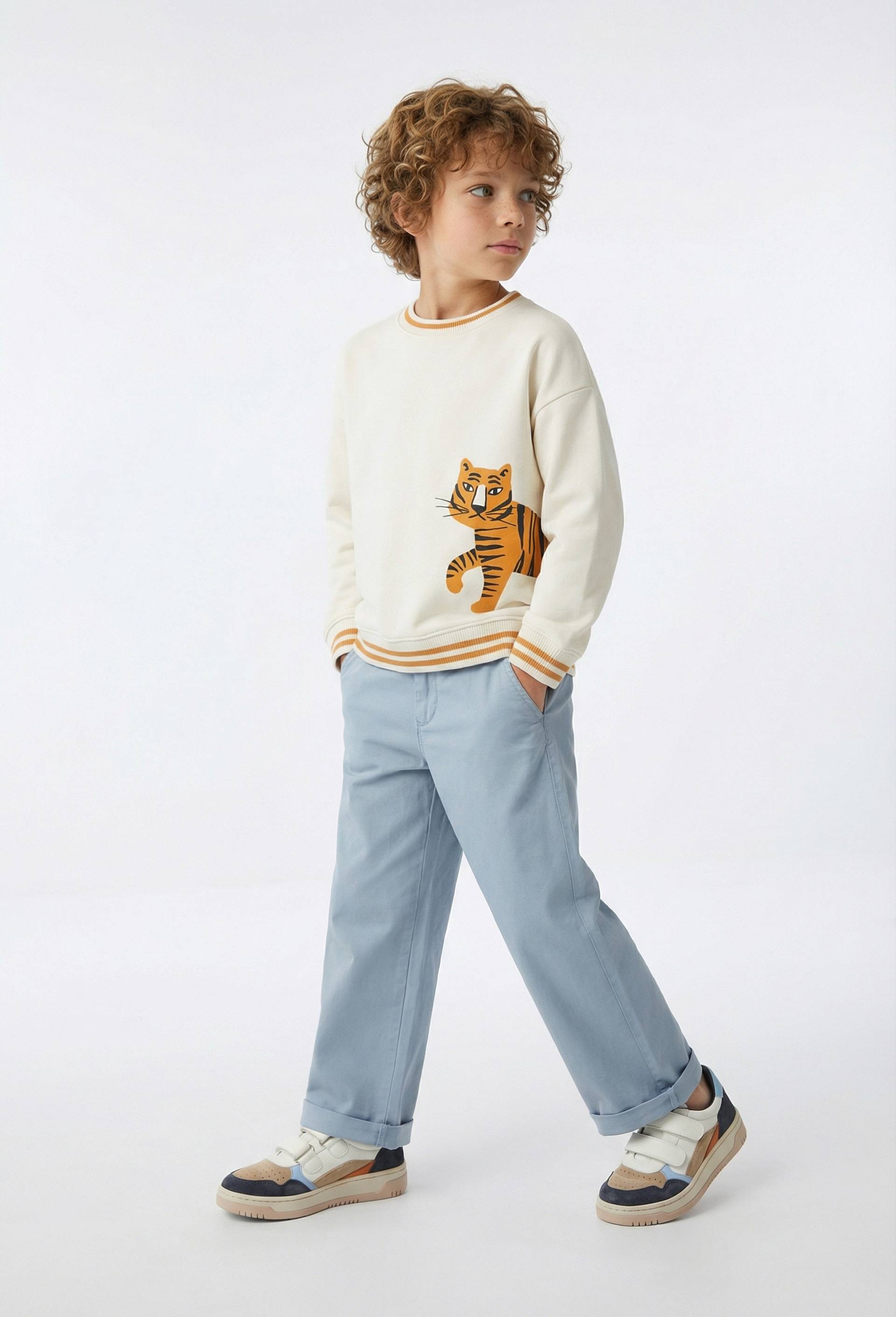 Pantalon chino uni en coton, Bleu, swatch image