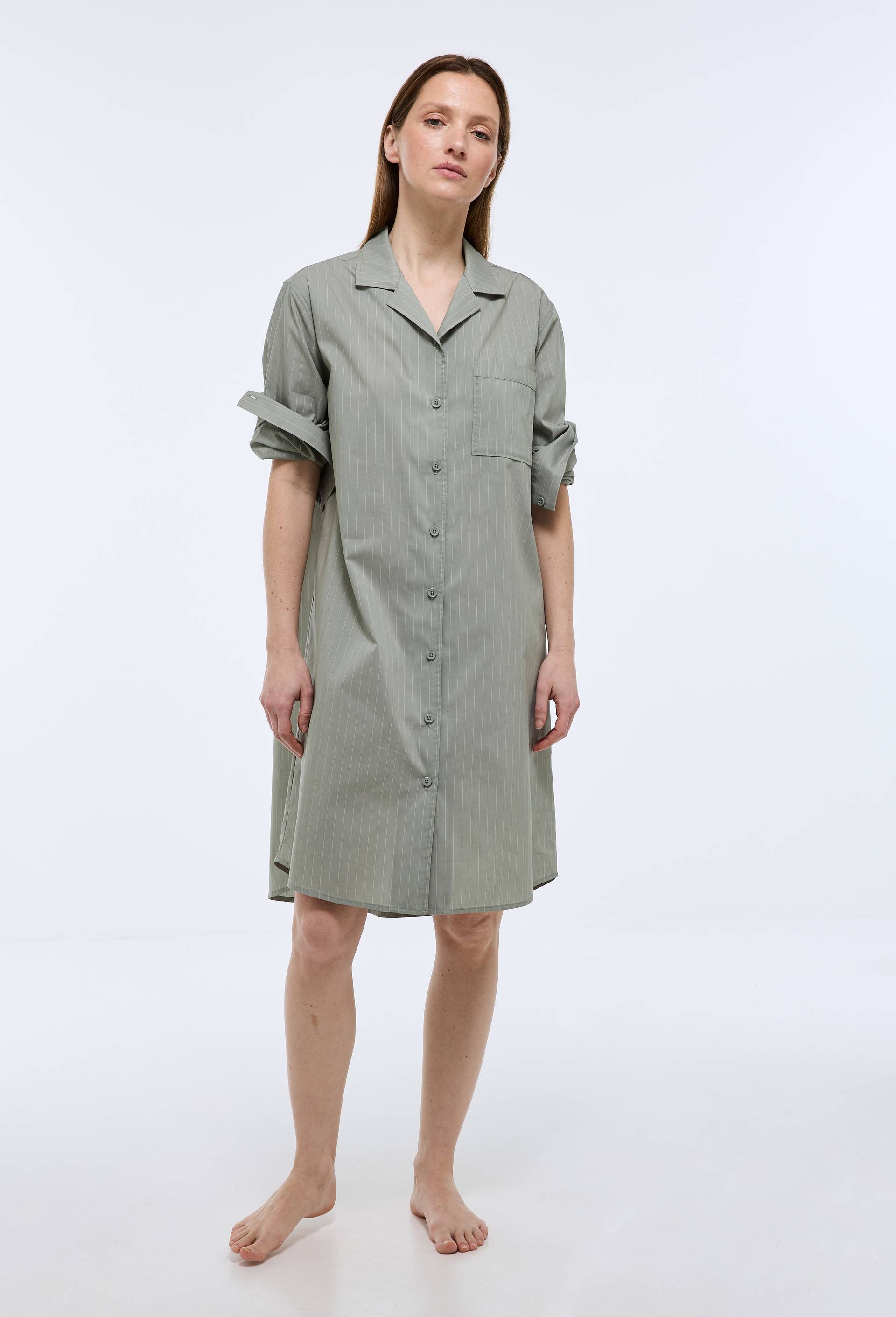 Chemise de nuit &agrave; manches longues en coton et polyamide, Vert, large image number 0