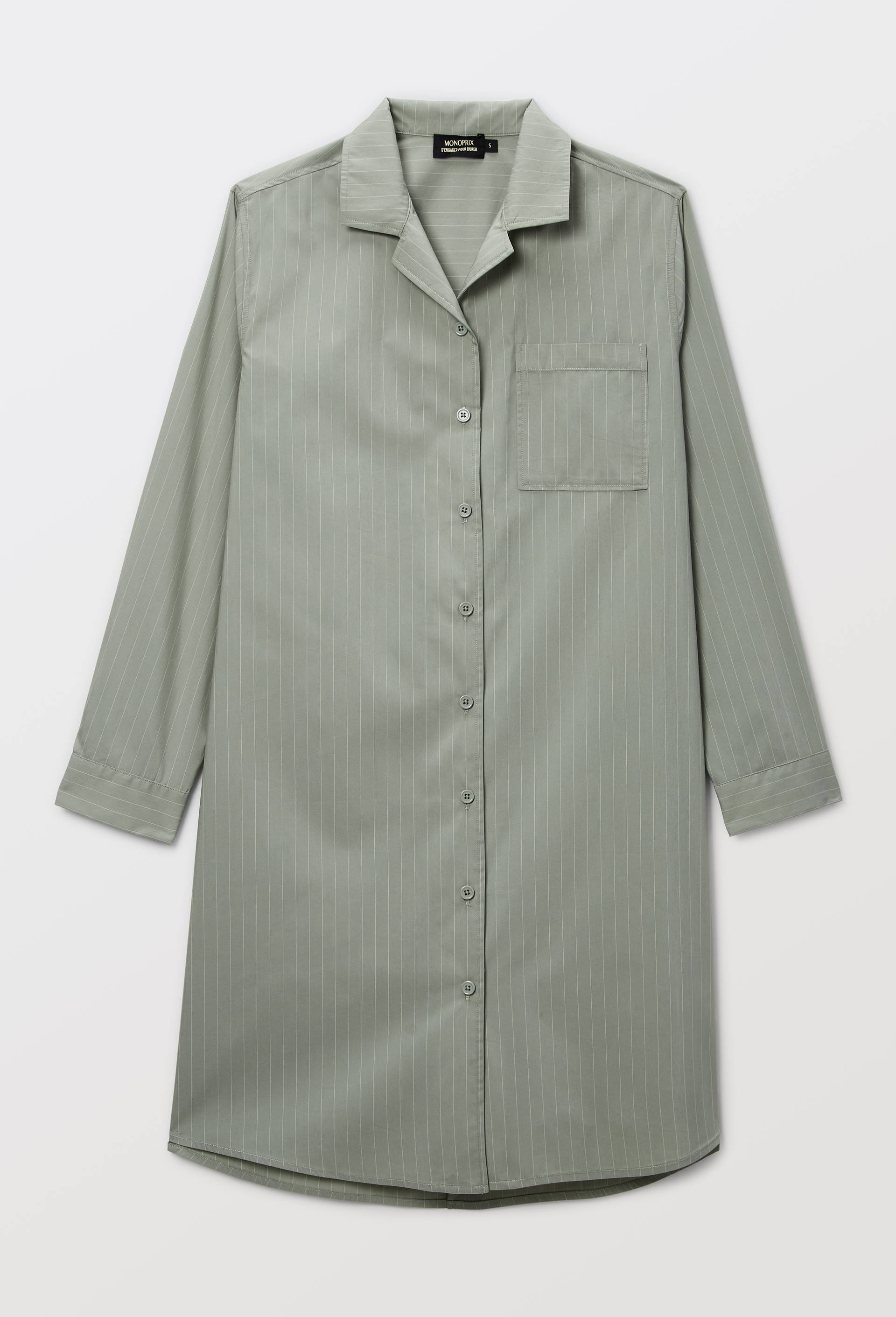 Chemise de nuit &agrave; manches longues en coton et polyamide, Vert, large image number 2