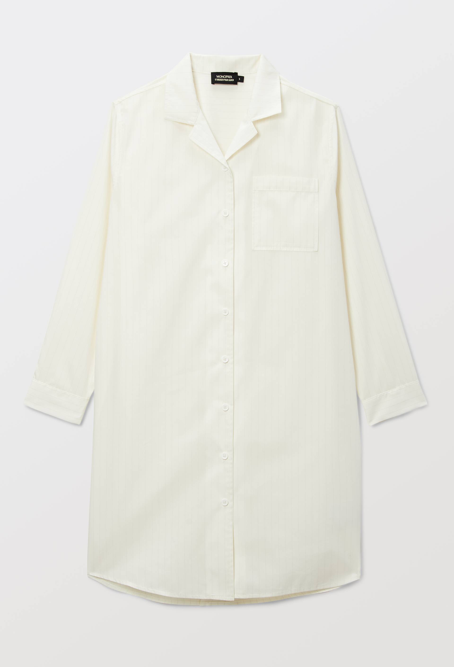 Chemise de nuit &agrave; manches longues en coton et polyamide, Ecru, large image number 2.0