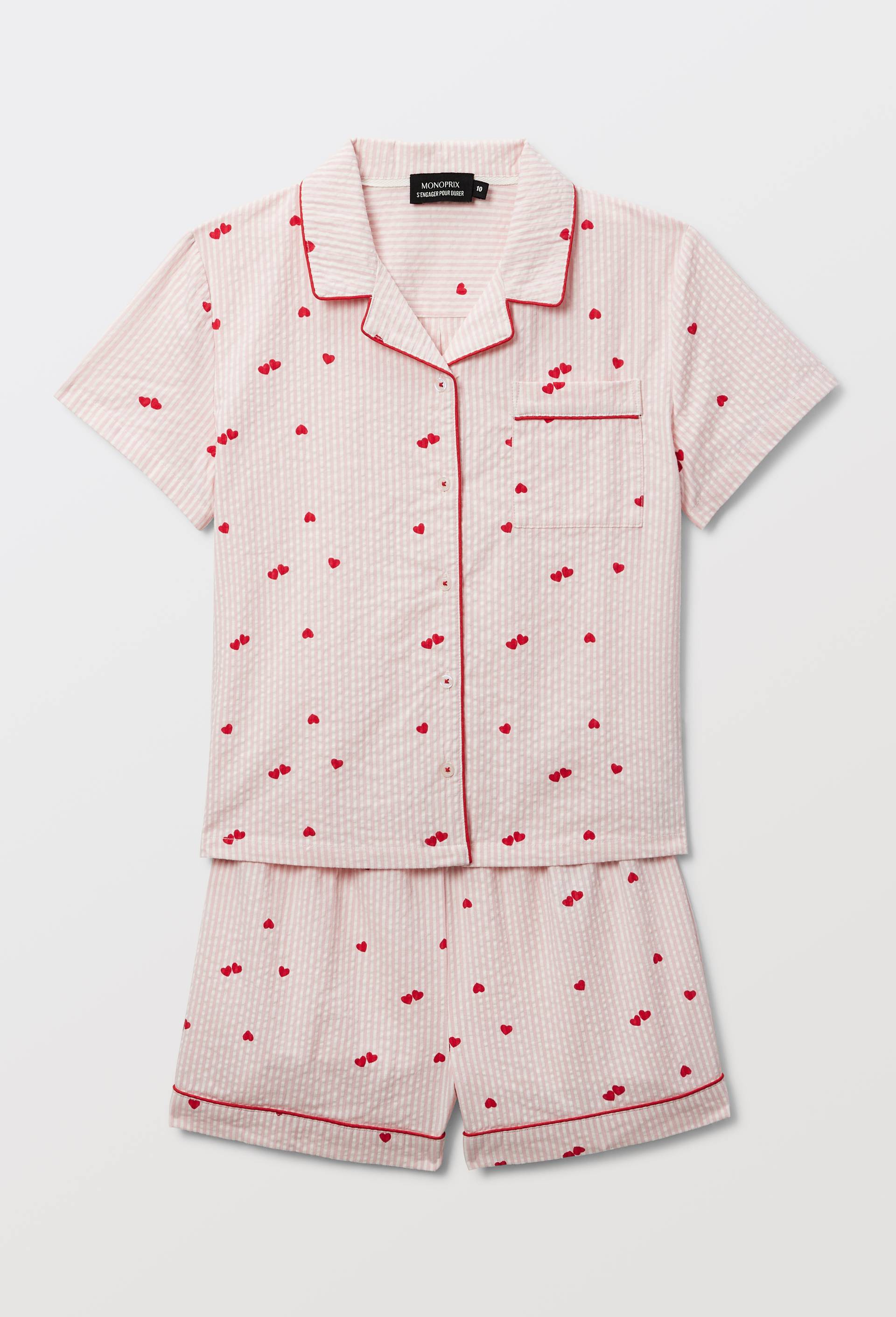 Pyjama chemise short  ray&eacute; en coton BIO GOTS, Rose, large image number 2