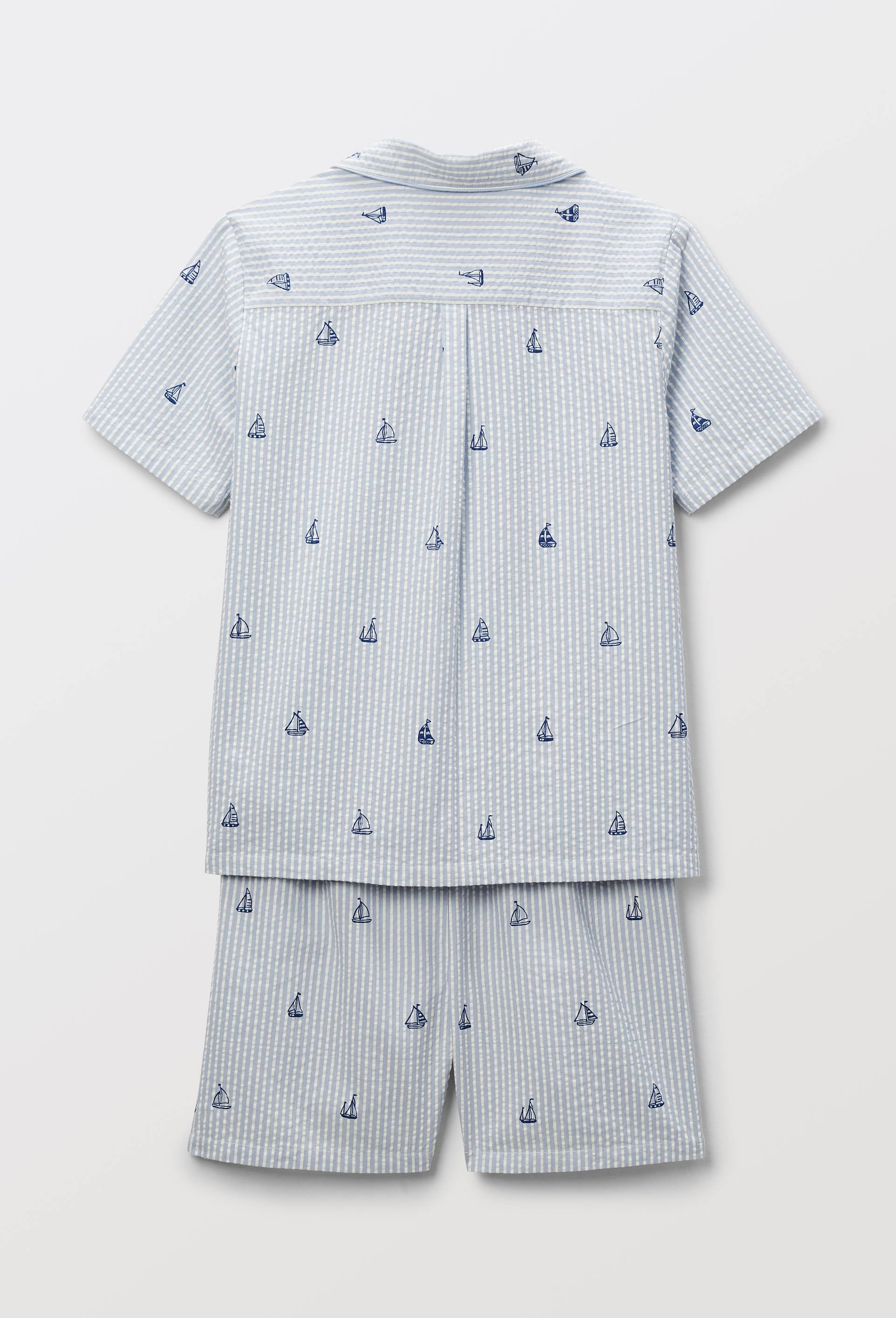 Pyjama chemise short  ray&eacute; et imprim&eacute; en coton BIO GOTS, Bleu, large image number 1.0