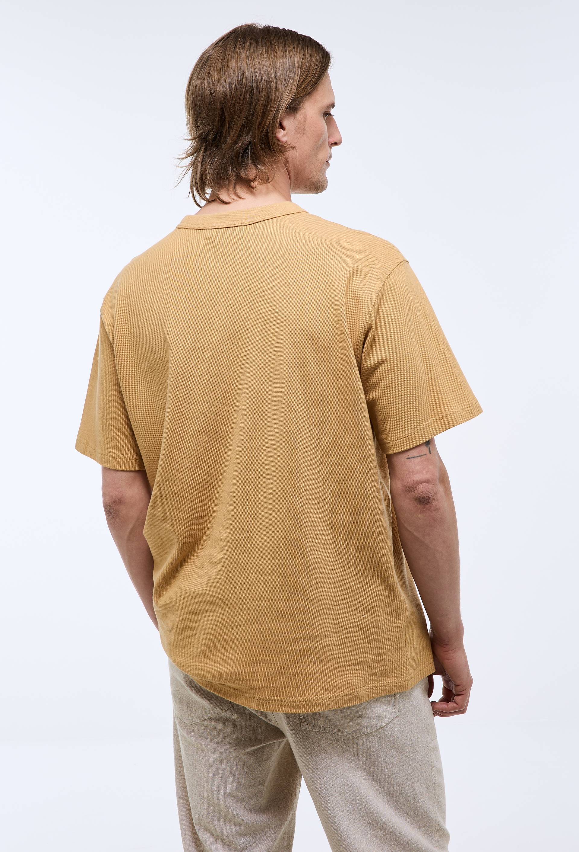 T-shirt col rond manches courtes piqu&eacute; en coton bio GOTS, Beige, large image number 2.0