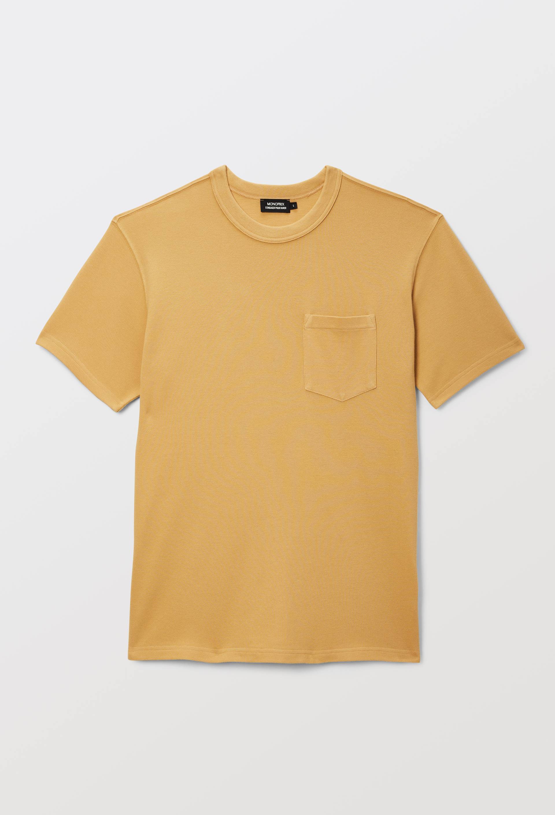 T-shirt col rond manches courtes piqu&eacute; en coton bio GOTS, Beige, large image number 3