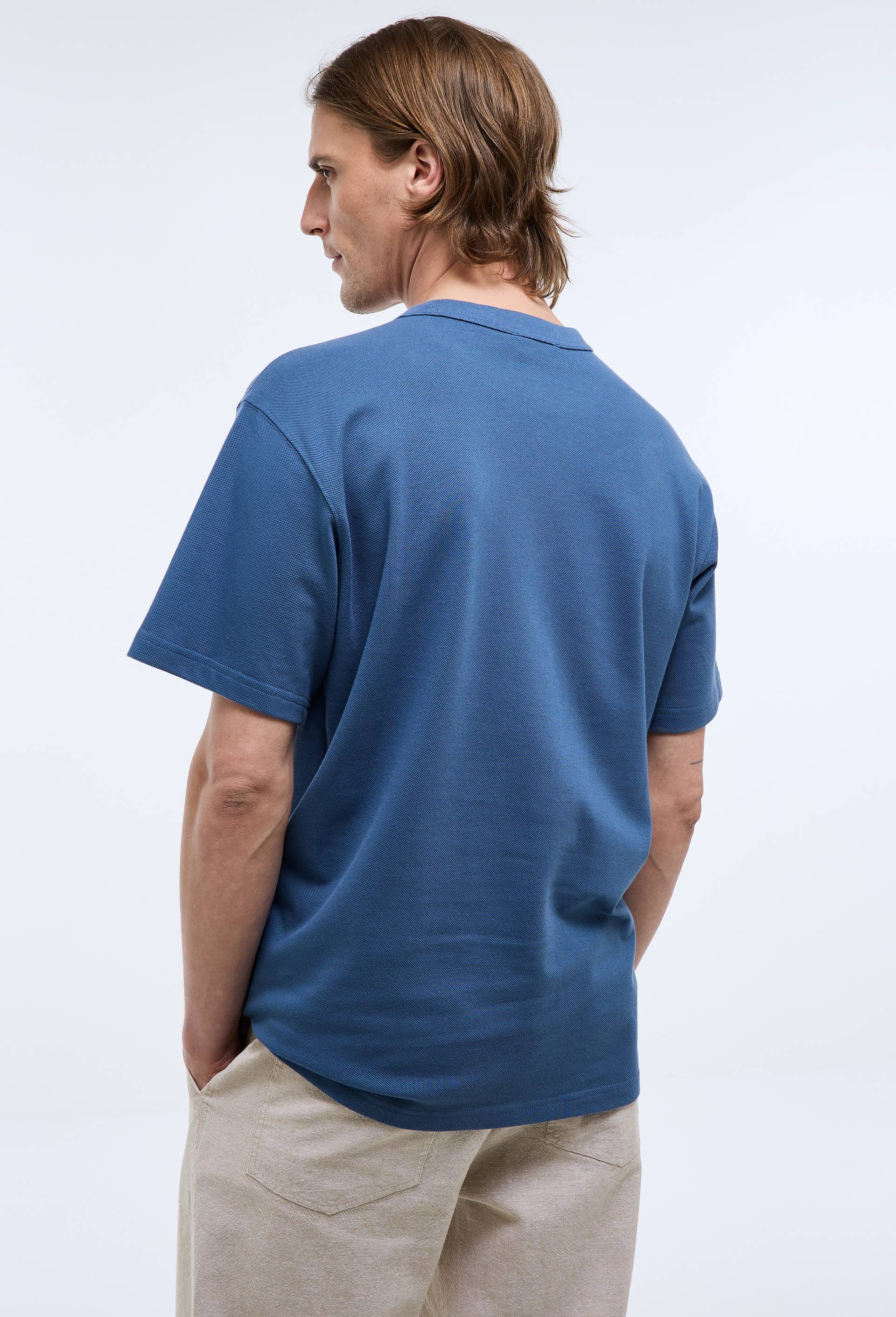 T-shirt col rond manches courtes piqu&eacute; en coton bio GOTS, Bleu, large image number 1.0