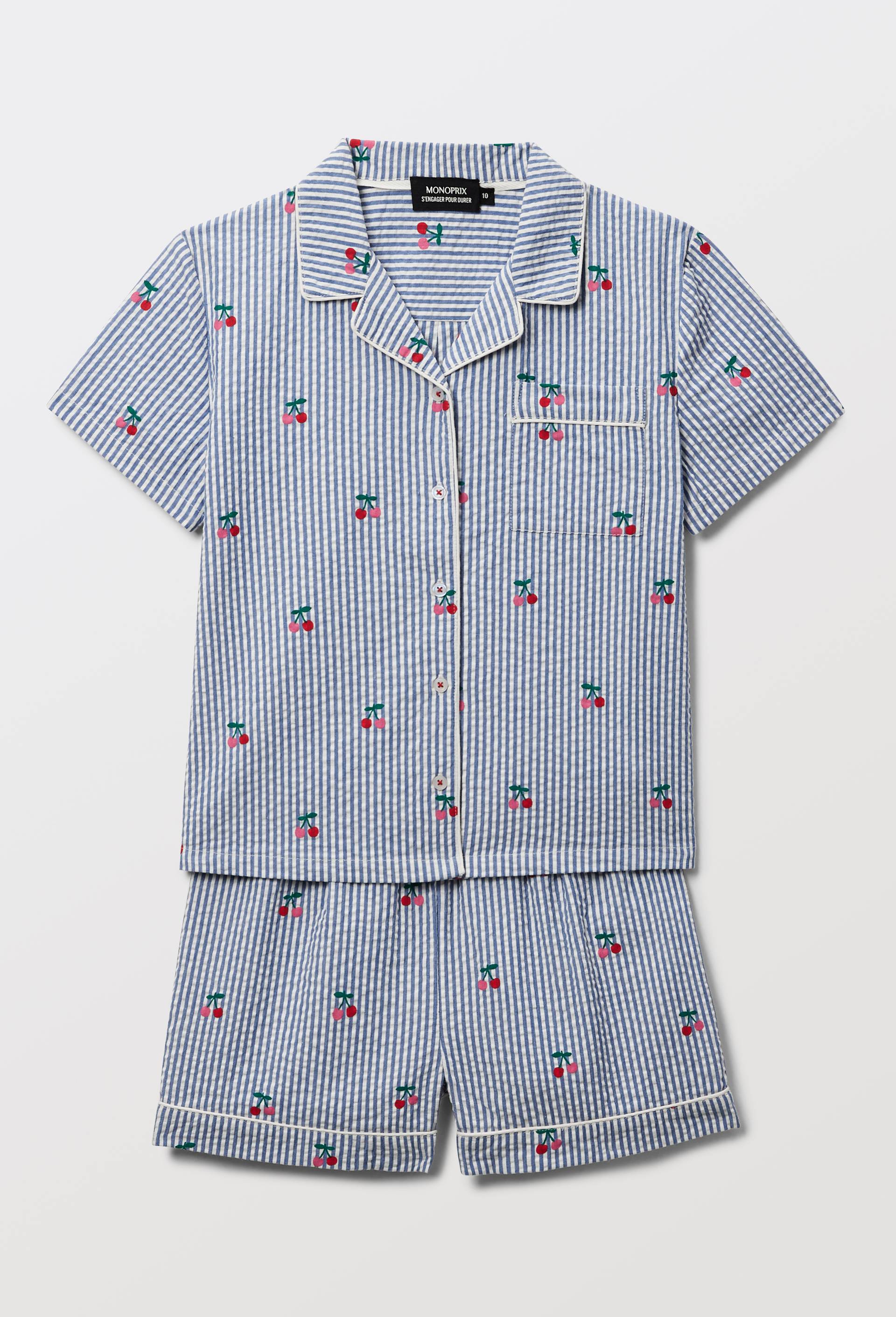 Pyjama chemise short ray&eacute; en coton BIO GOTS, Bleu, large image number 1