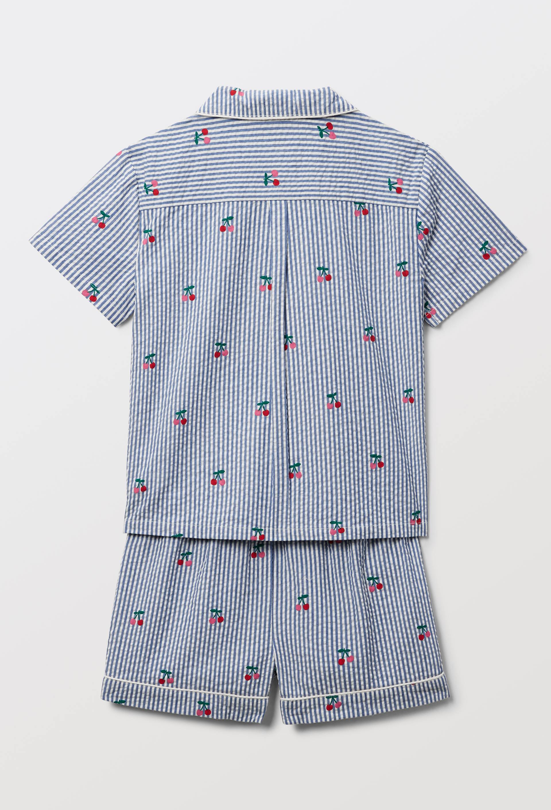 Pyjama chemise short ray&eacute; en coton BIO GOTS, Bleu, large image number 2.0